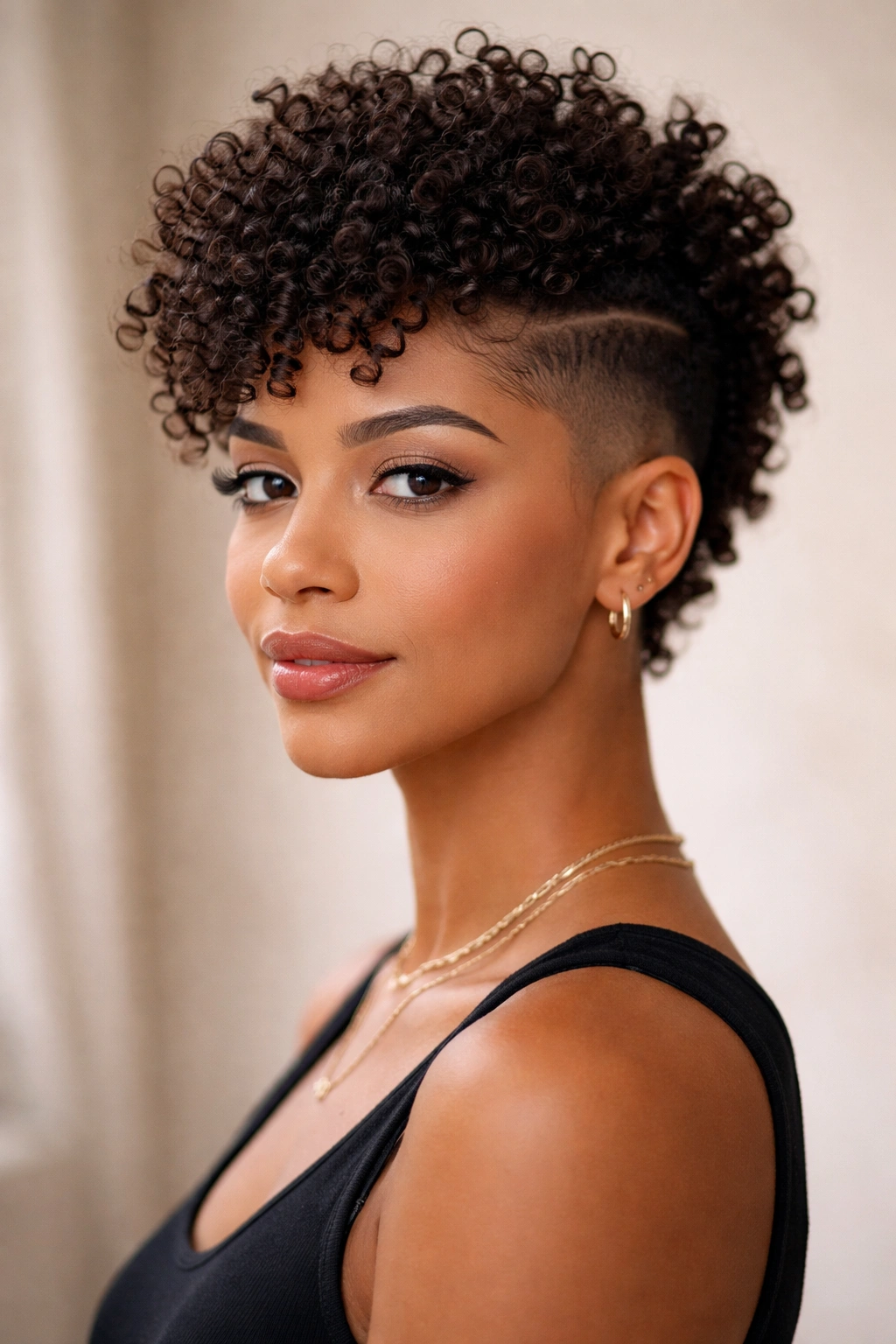 Portrait of a person with shaved sides and curly textured crown