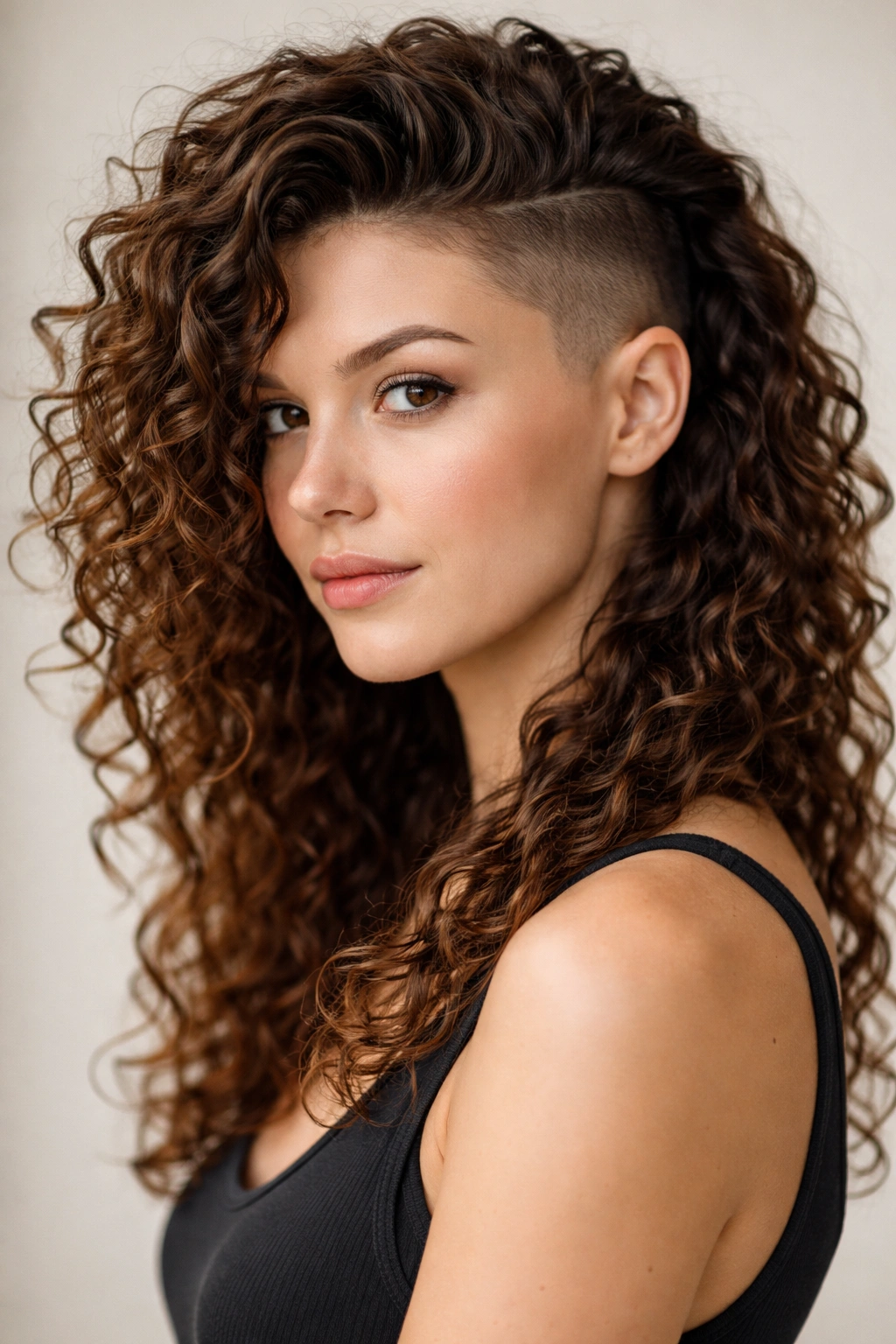 Portrait of Shaved Sides with Long Curly Top highlighting long curls atop shaved sides