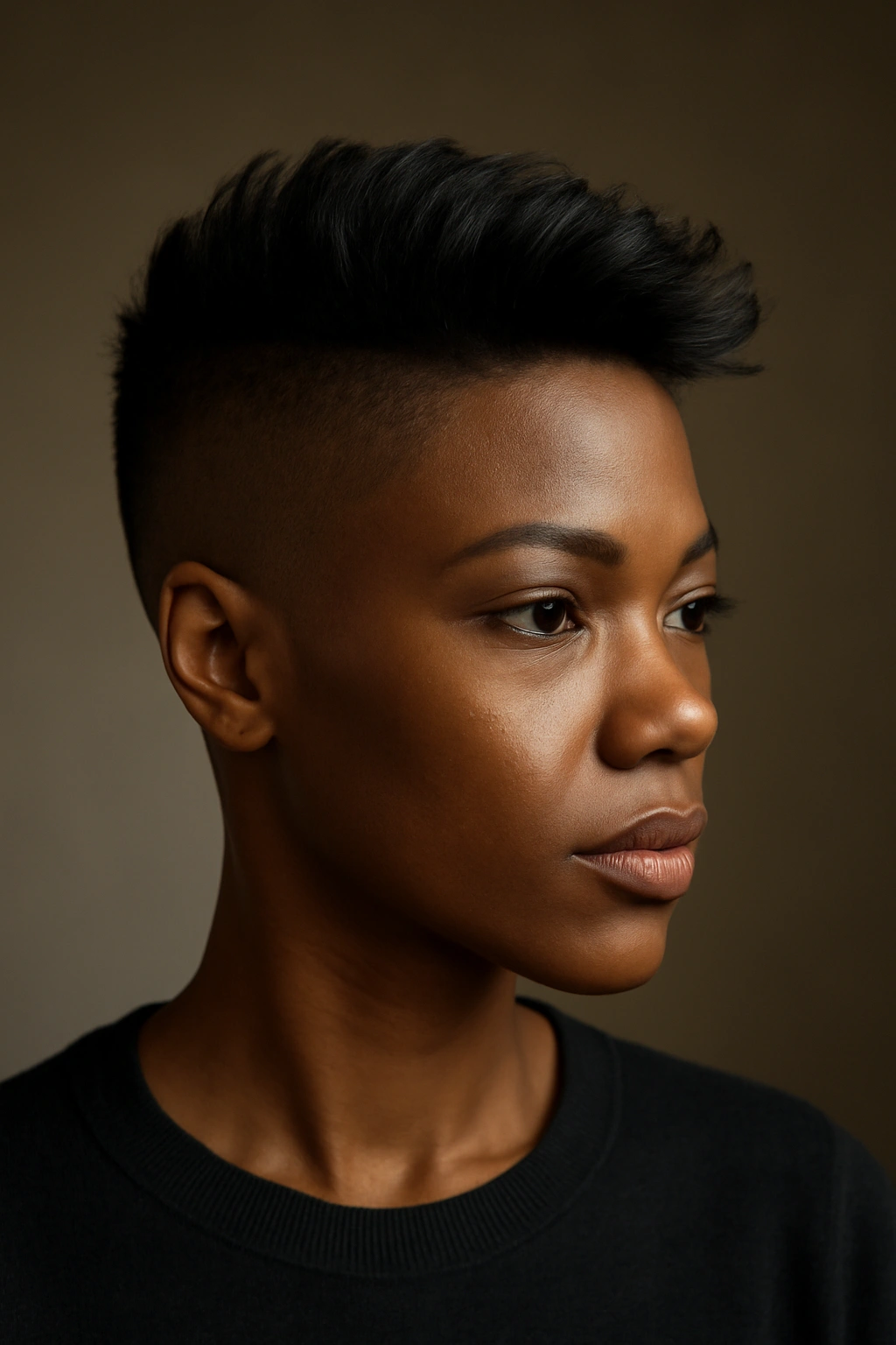 Portrait of shaved sides with a longer, textured top