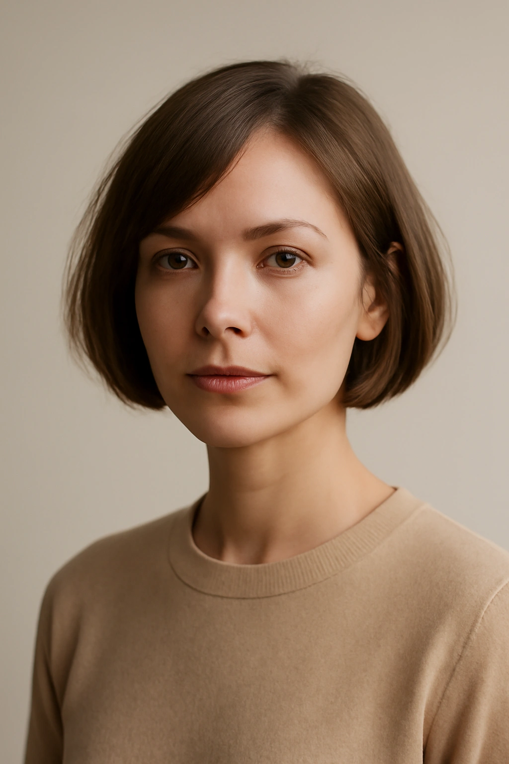 Close-up portrait of a model with a chic short bob emphasizing texture and easy styling