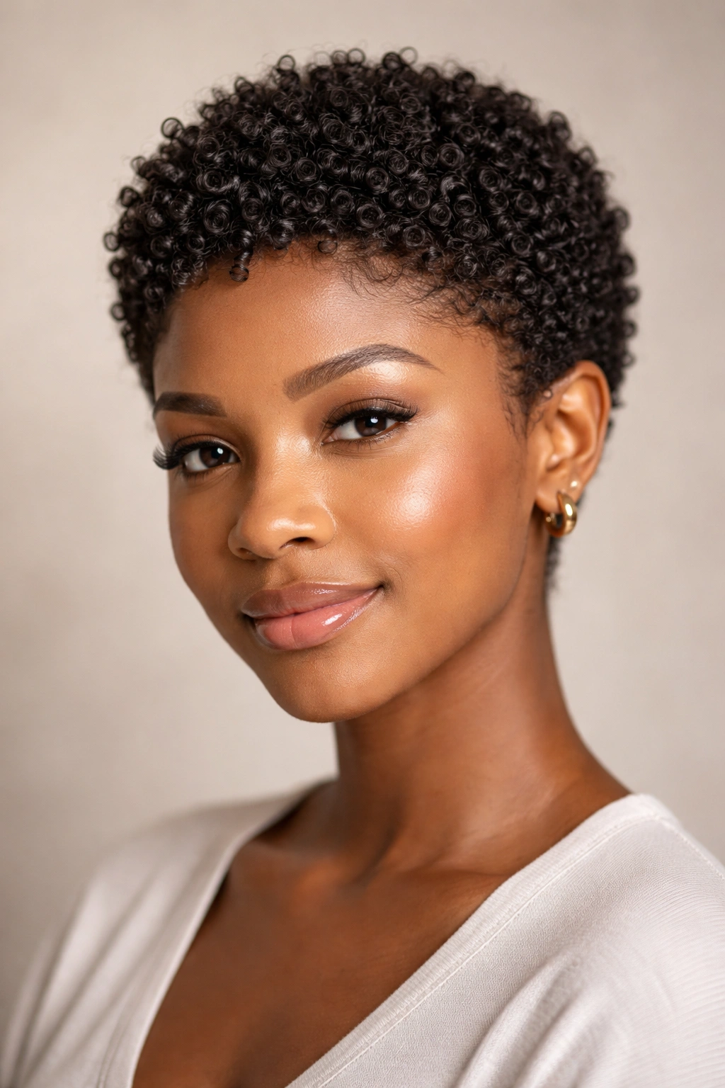 Portrait of tight, defined short coils on dense curls