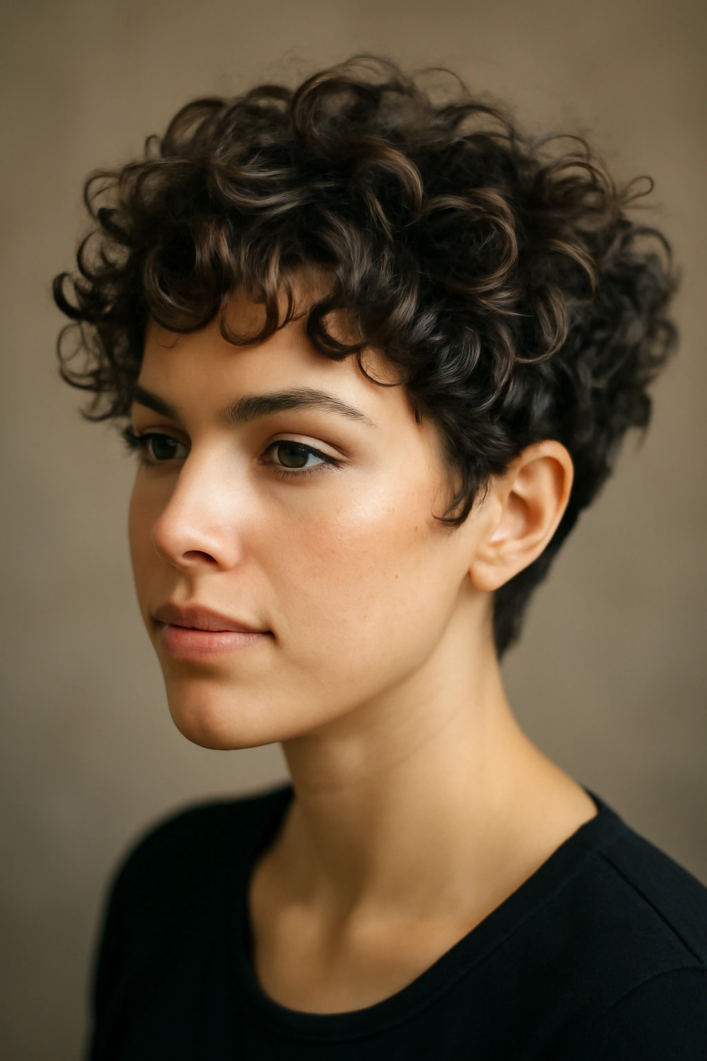 Short crop with loose defined curls and natural bounce
