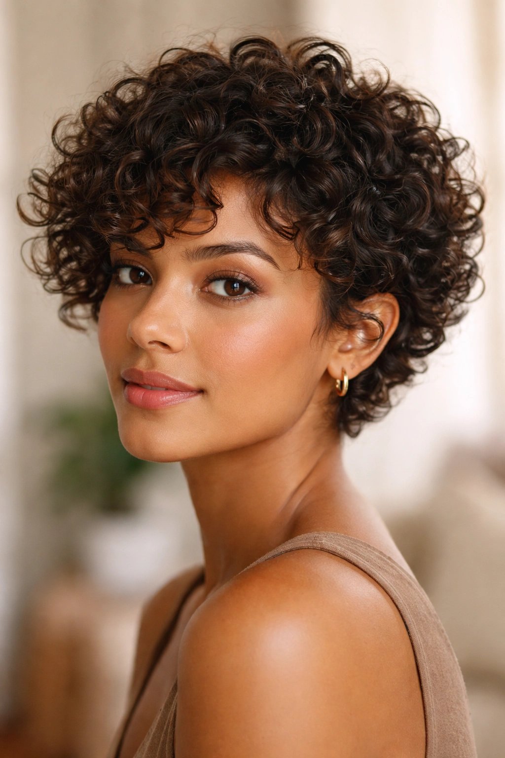 Close-up of short curly cut with defined coils and bounce
