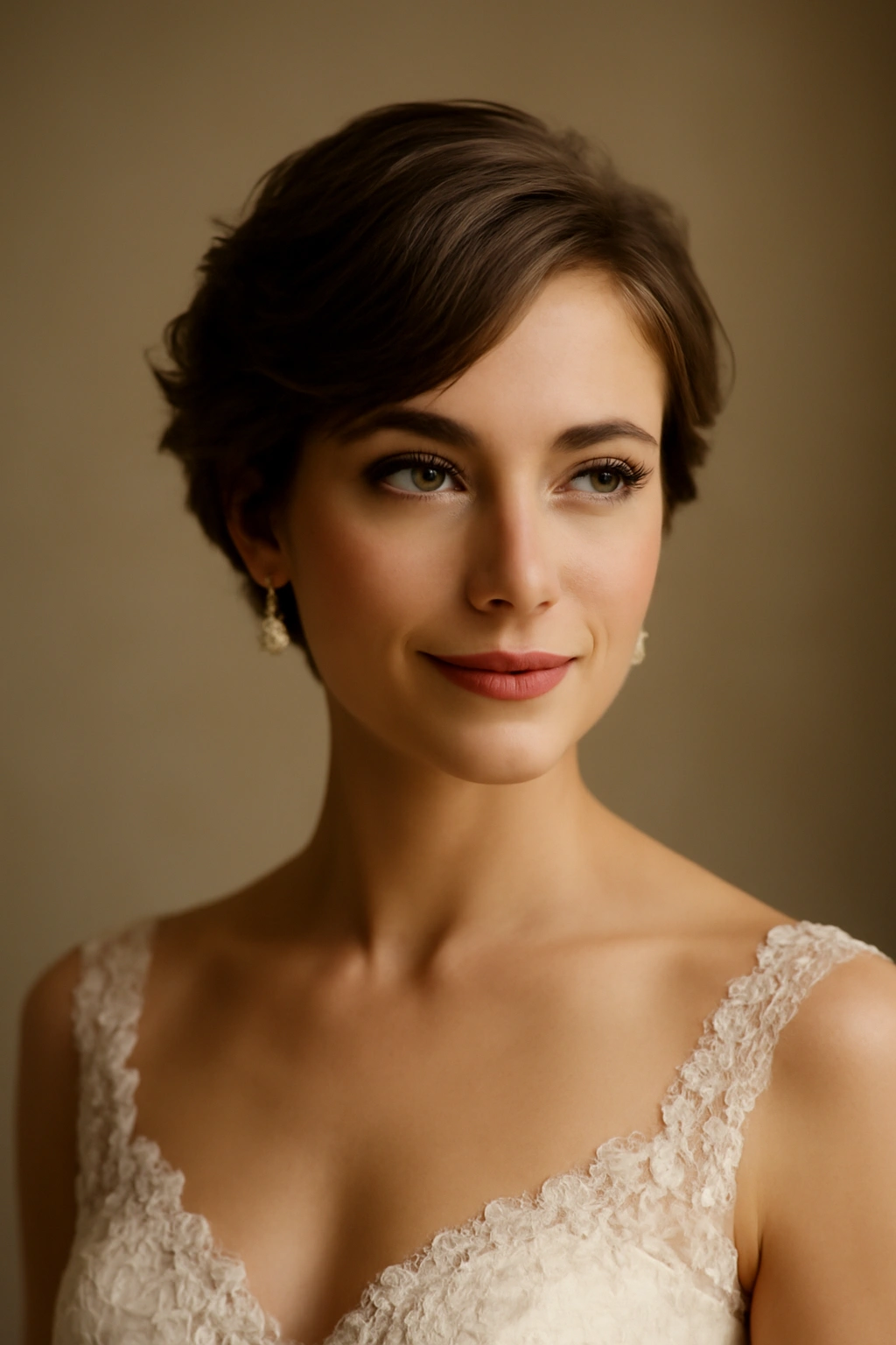 Bridal portrait with a chic short hairstyle