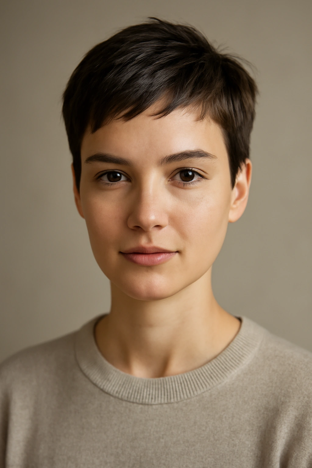 Close-up portrait of a person with a chic short hairstyle showing texture and confidence