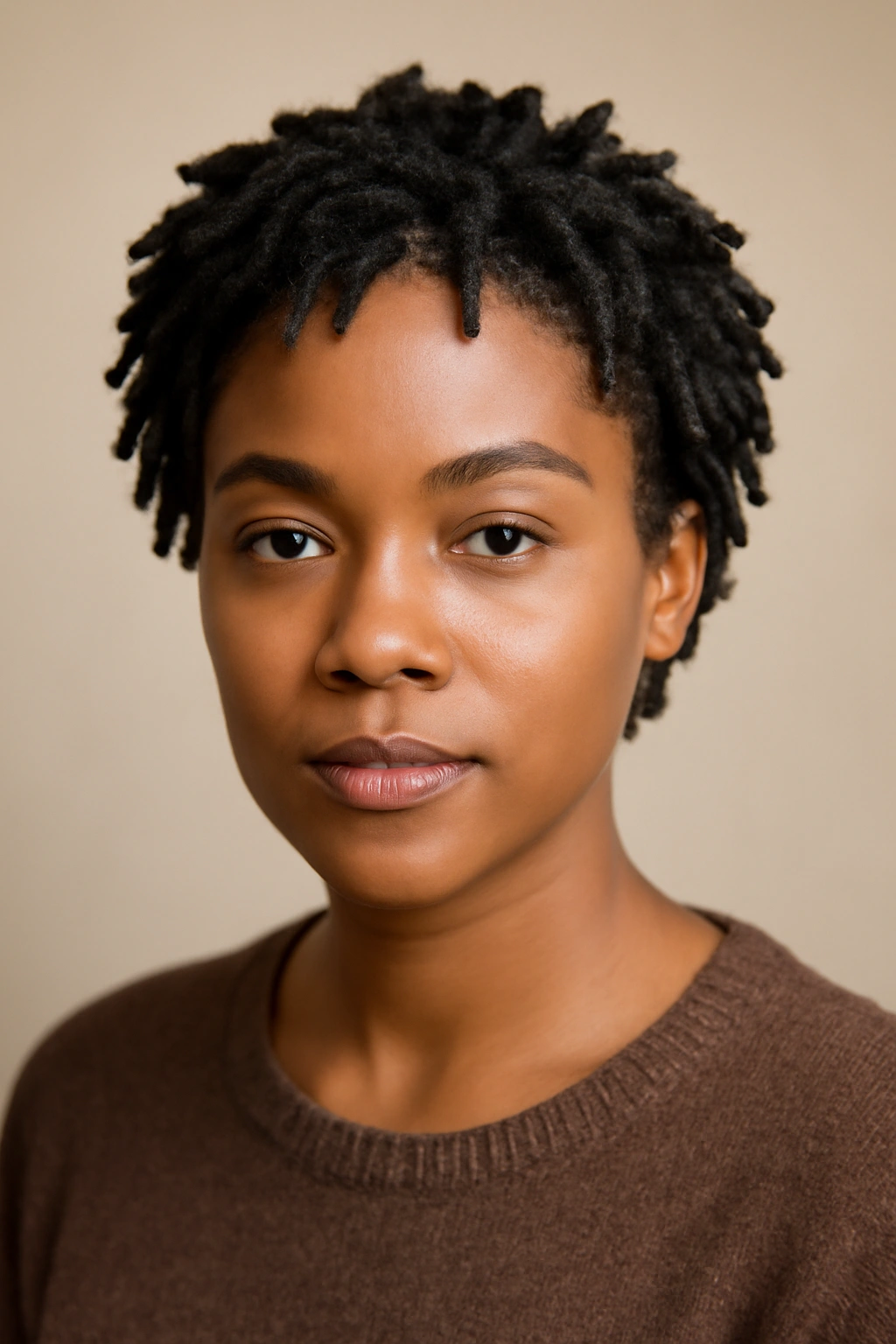 Portrait of The Short Locs hairstyle showing natural coils