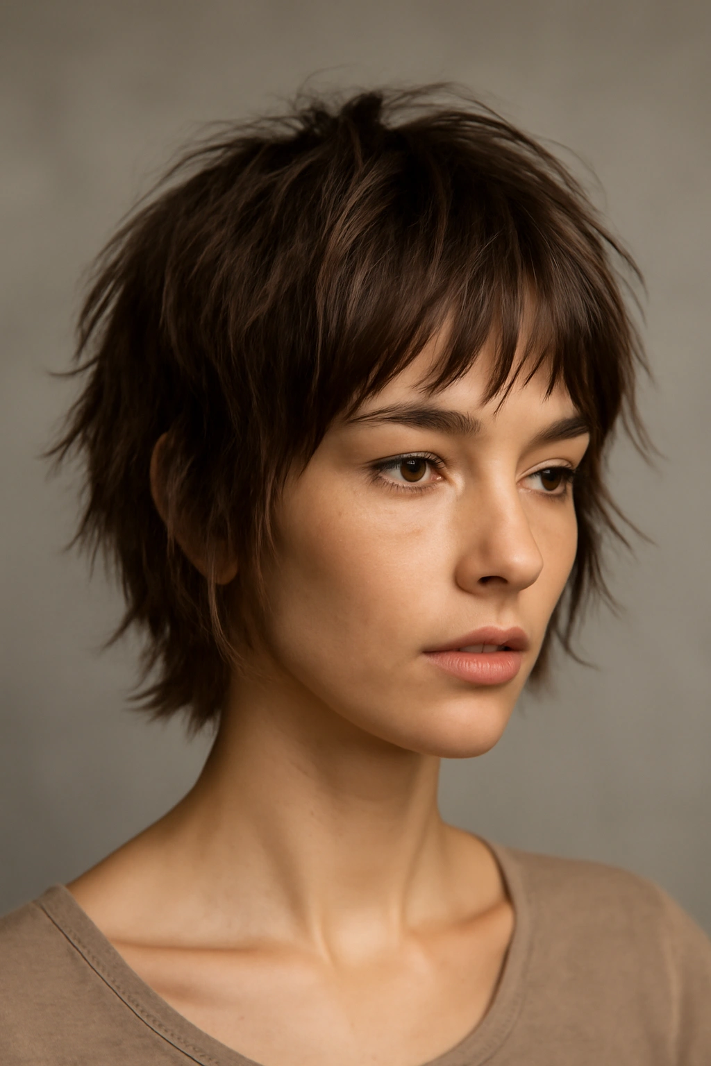 Close-up of The Short Shag with Choppy Layers emphasizing textured, irregular layers.