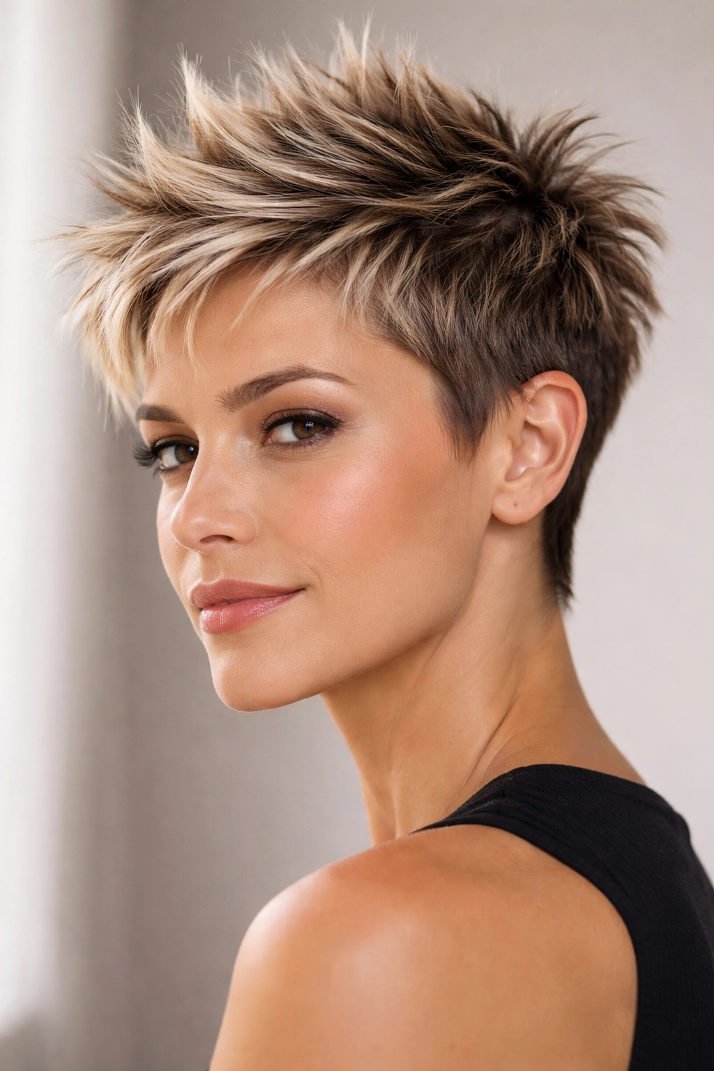 Short spiky cut with upward-pointing spikes for lift