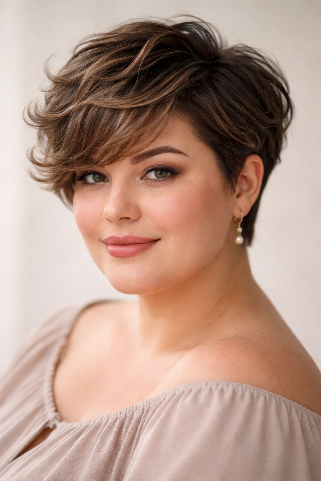 Close-up of a short tapered cut with soft waves above the ears.