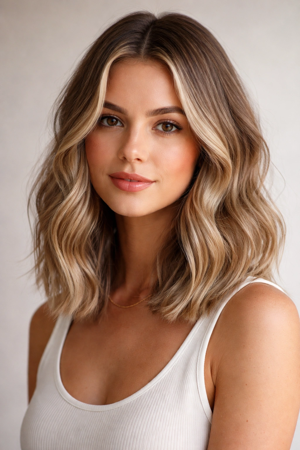 Shoulder-length blunt cut with soft, natural waves