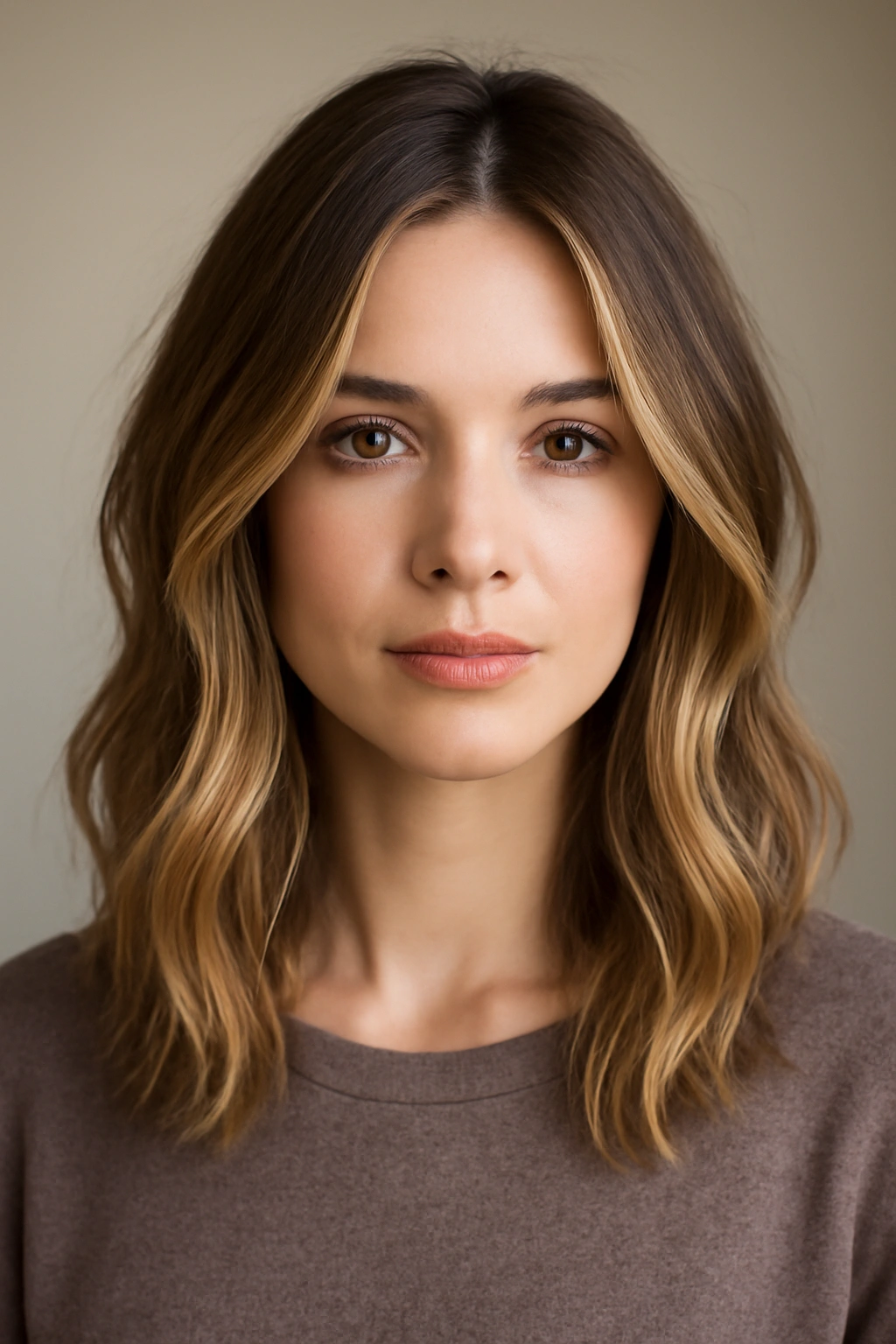 Shoulder-length hair with face-framing balayage highlights around the face.