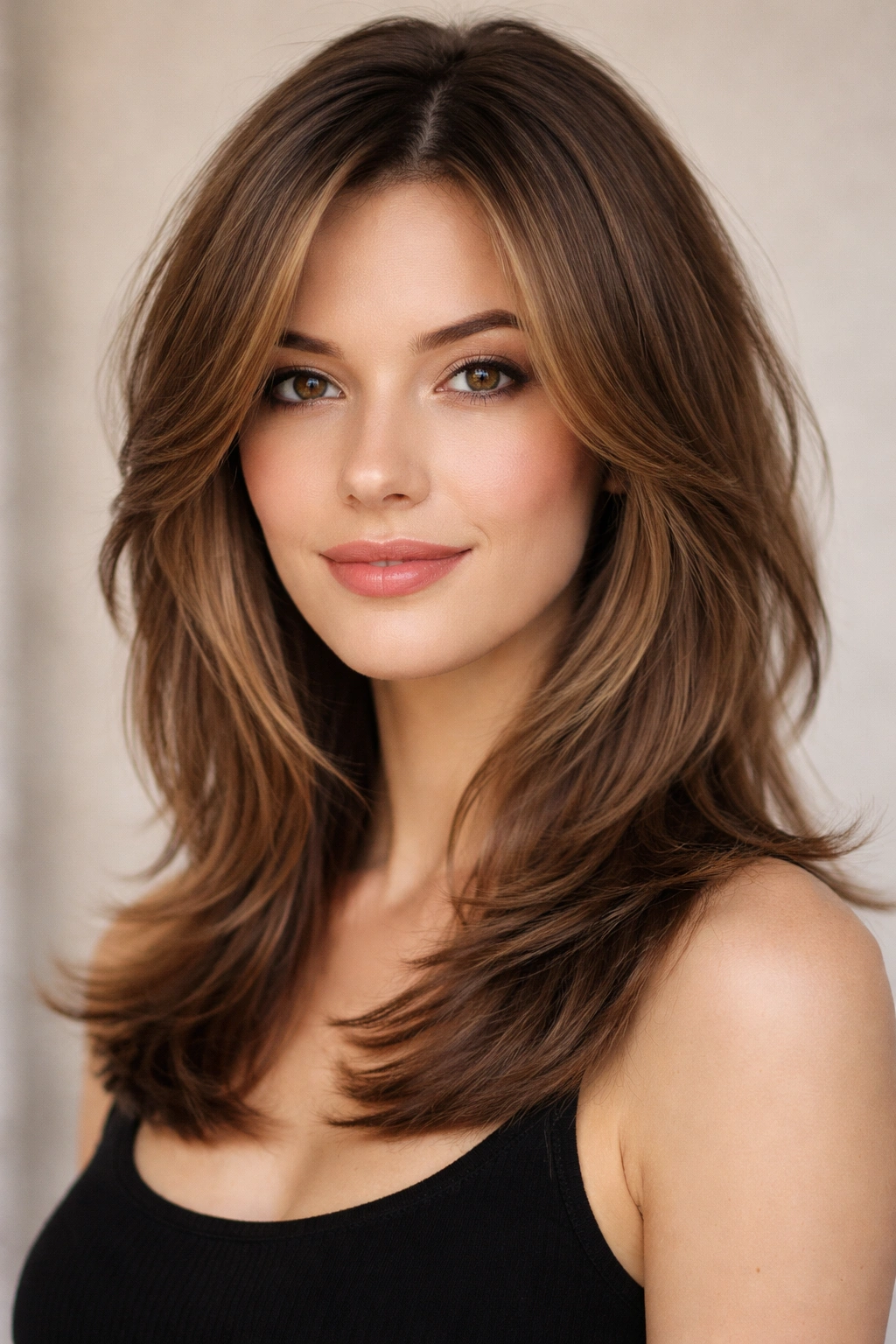 Portrait of shoulder-length hair with cheekbone-level face-framing layers