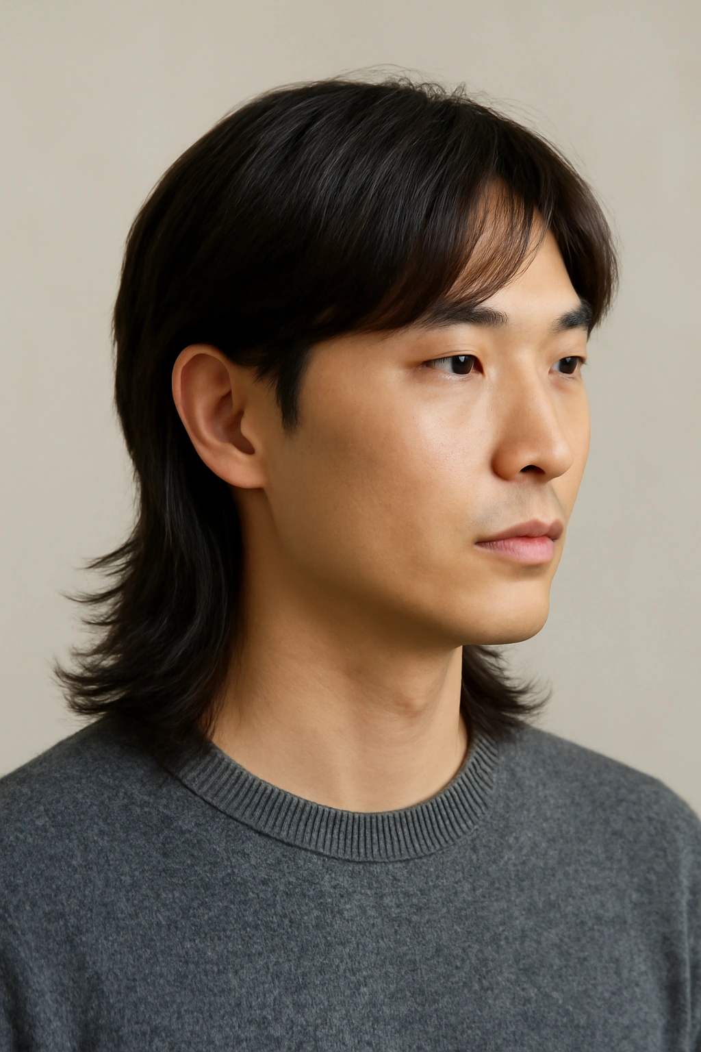 Portrait of person with subtle shoulder-length mullet showing gradual back length