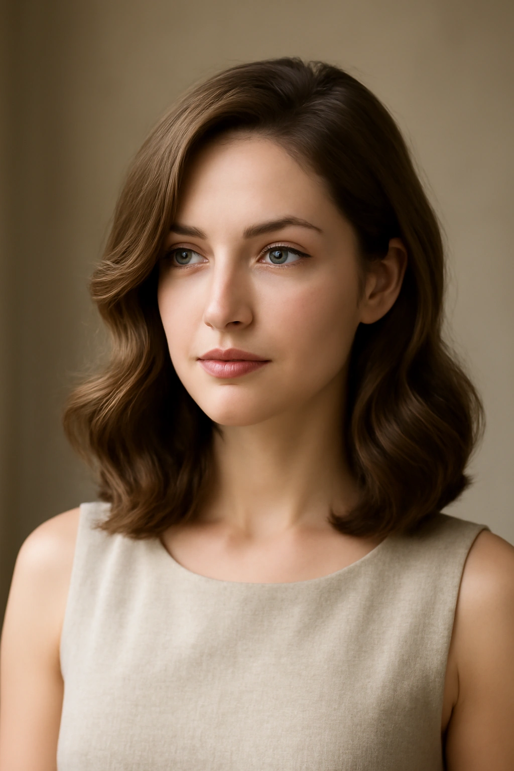 Shoulder-length hair with soft waves and a side sweep