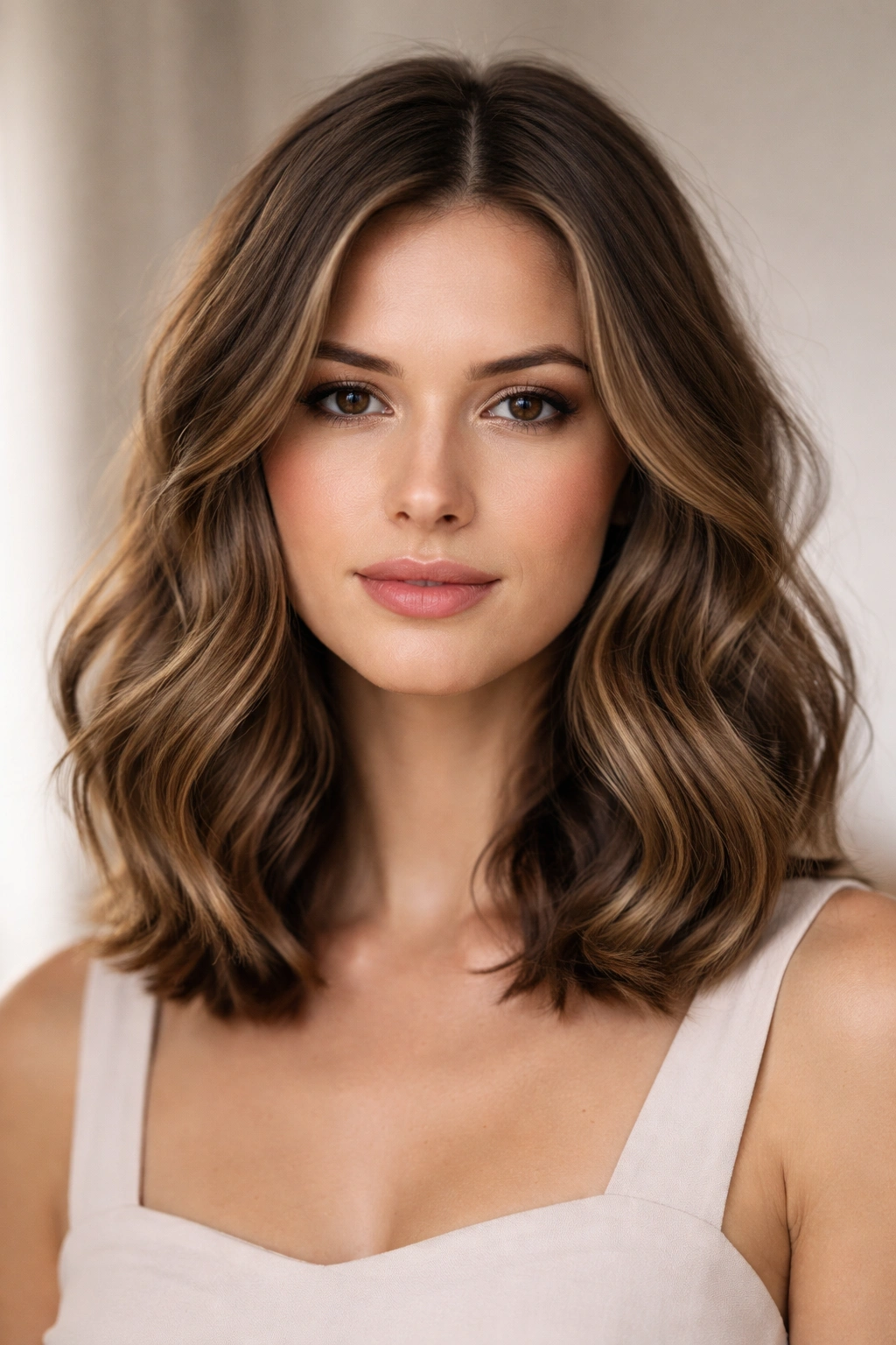 Shoulder-length waves framing a jawline on a rectangle-faced model