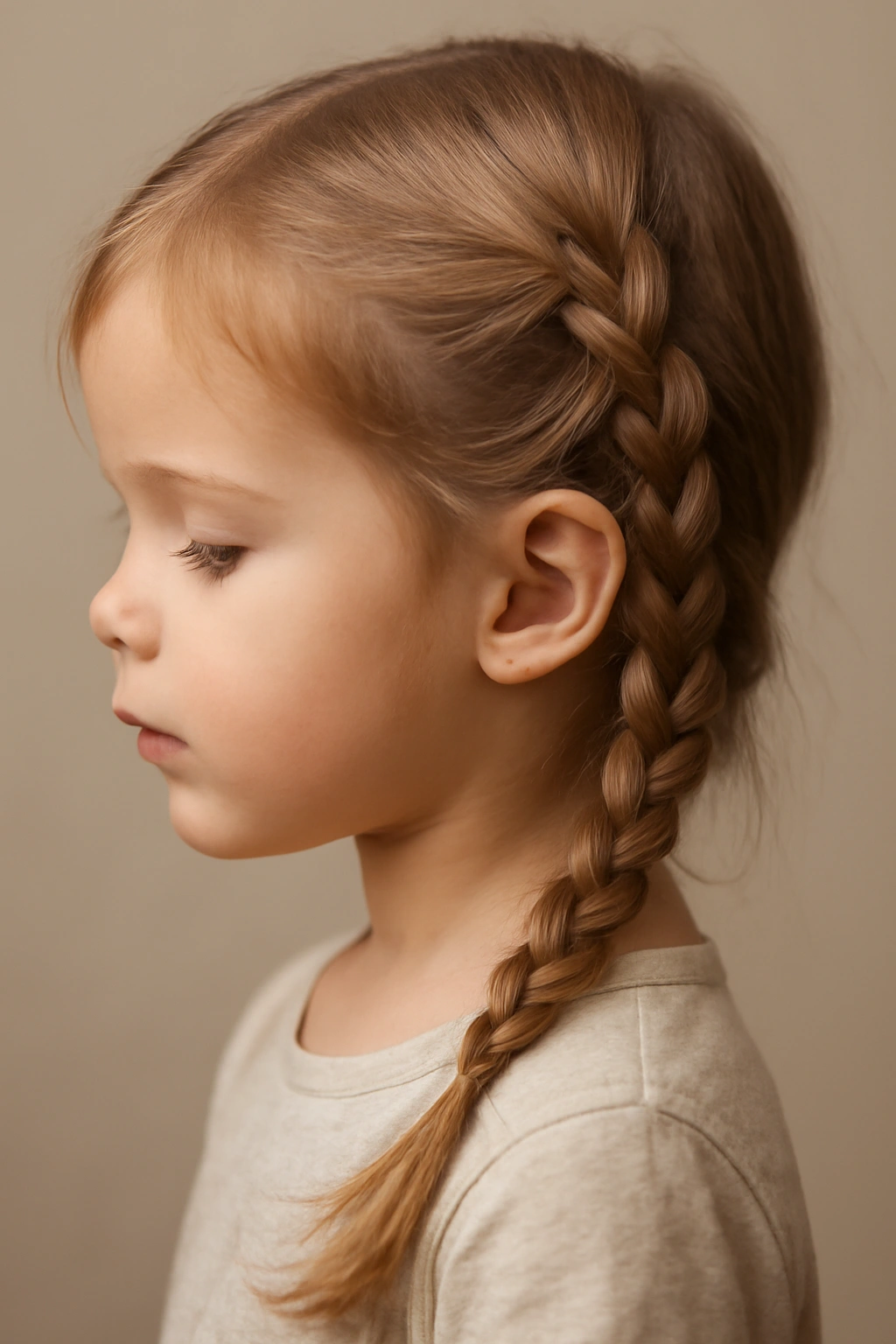 Side braid along the temple down to the shoulder on a toddler