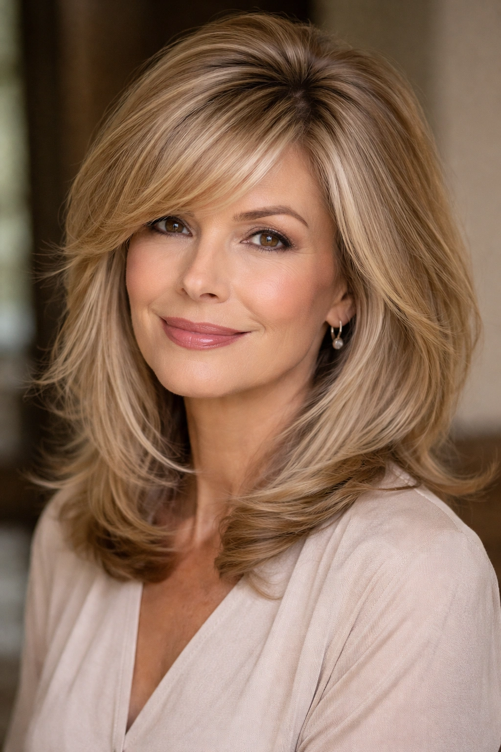 Hair with long side-swept bangs and voluminous crown