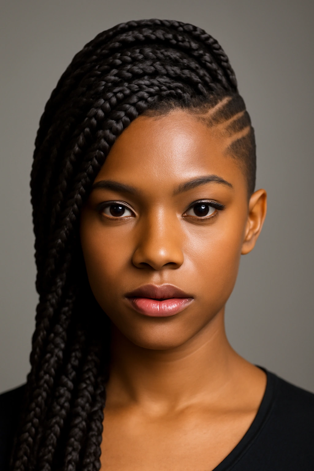 Bold side-swept braids forming an asymmetrical mohawk.