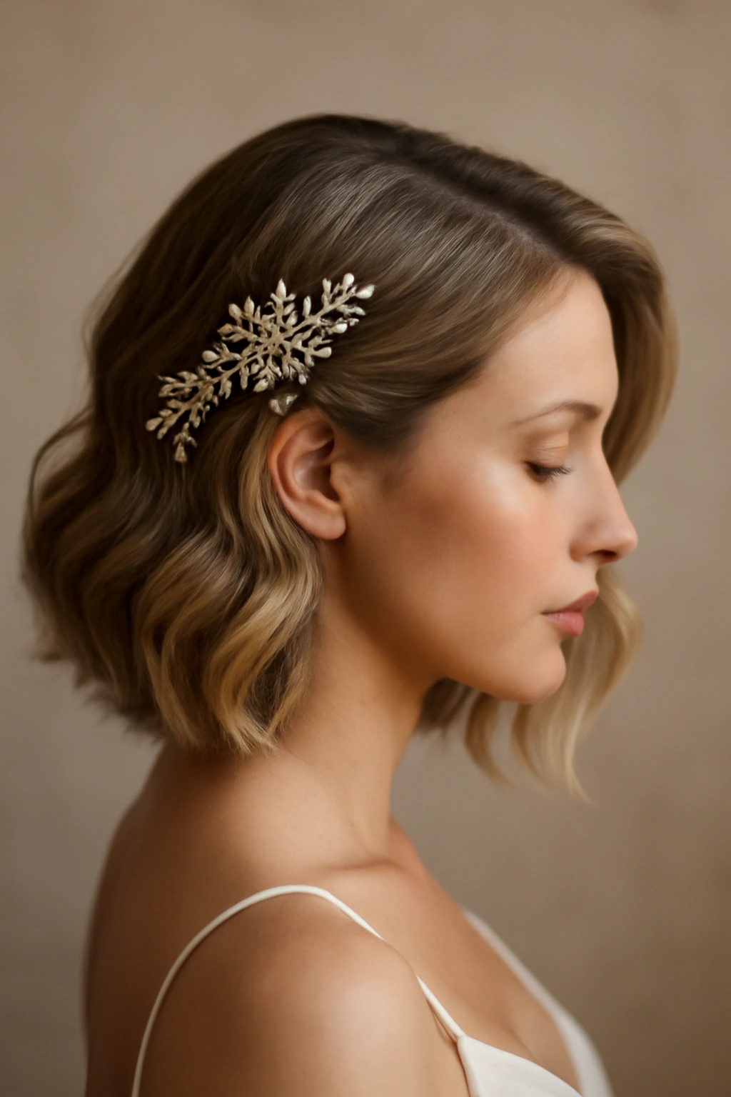 Bridal side-swept waves with decorative comb
