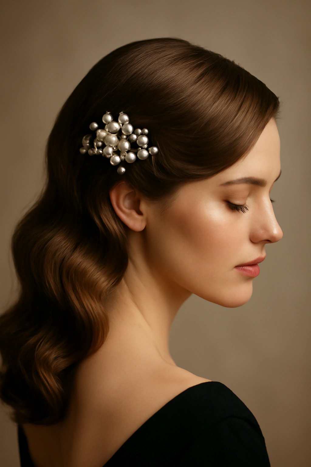 Side-swept waves with pearl pins along one side