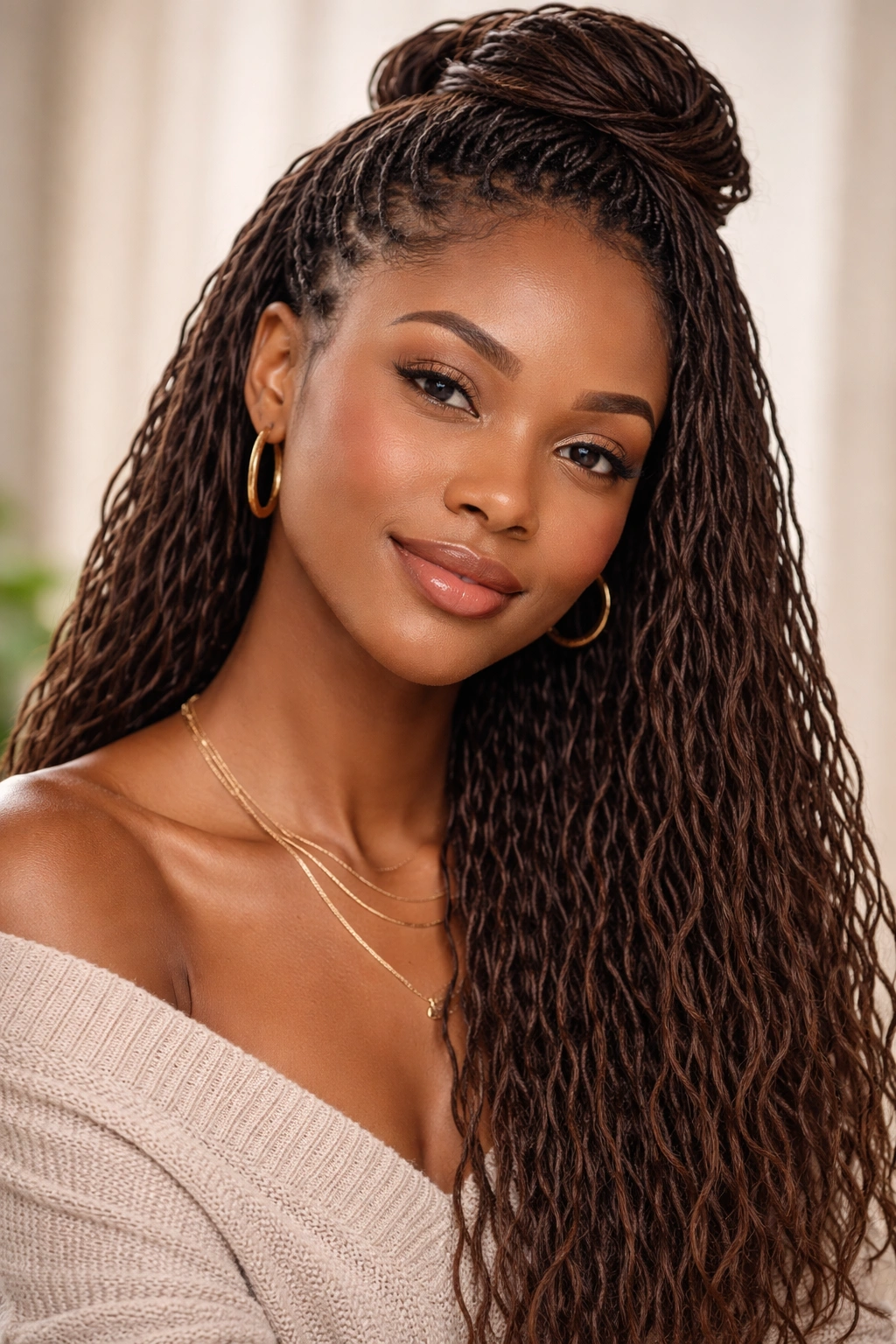 Close-up of many ultra-thin sisterlocks on the scalp