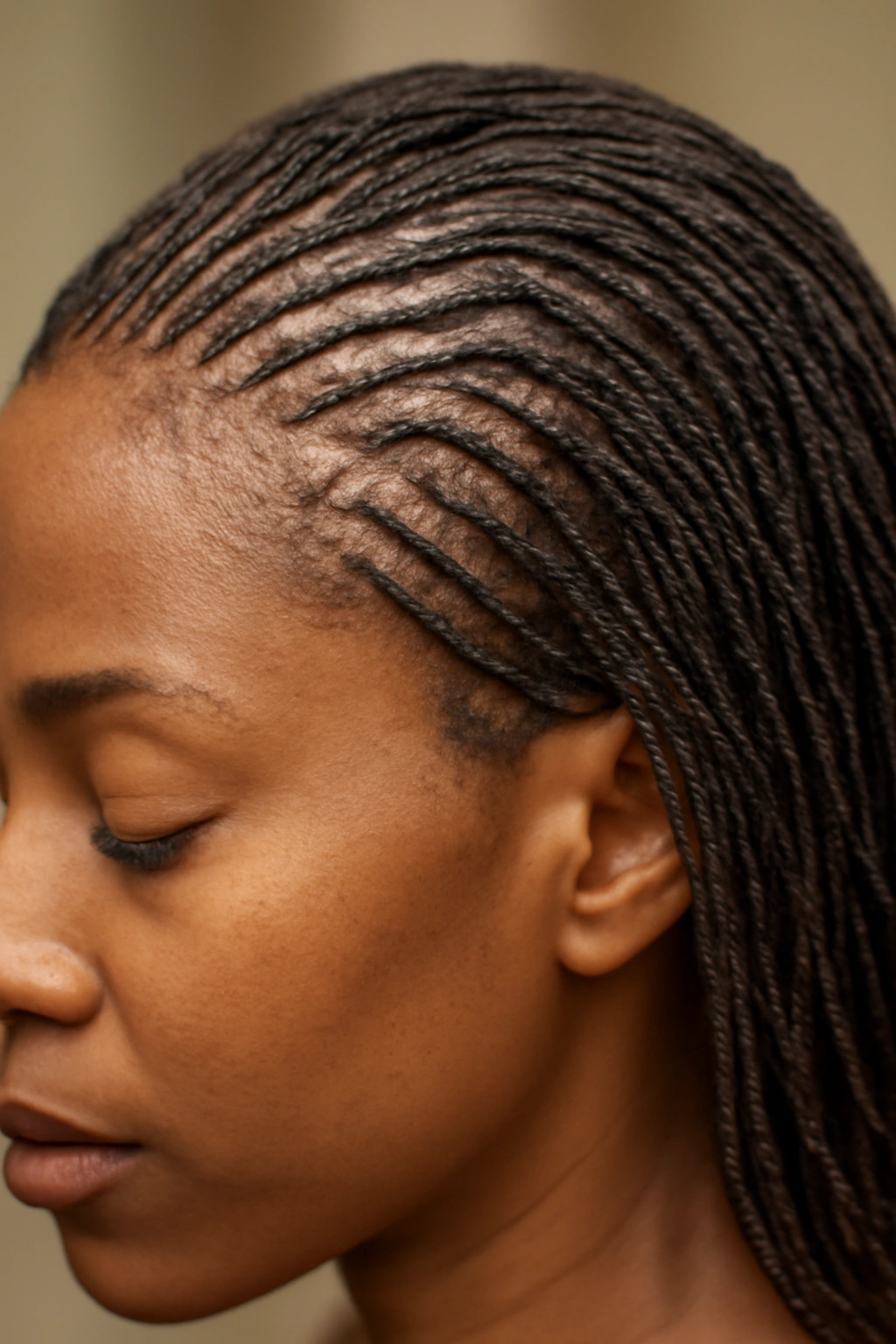Macro view of uniform ultra-fine sisterlocs over the scalp
