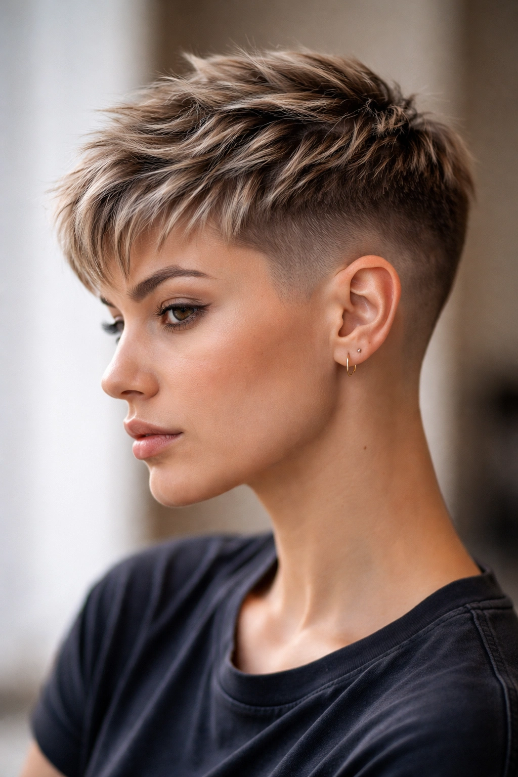 Portrait with skin fade and textured, choppy top in a studio