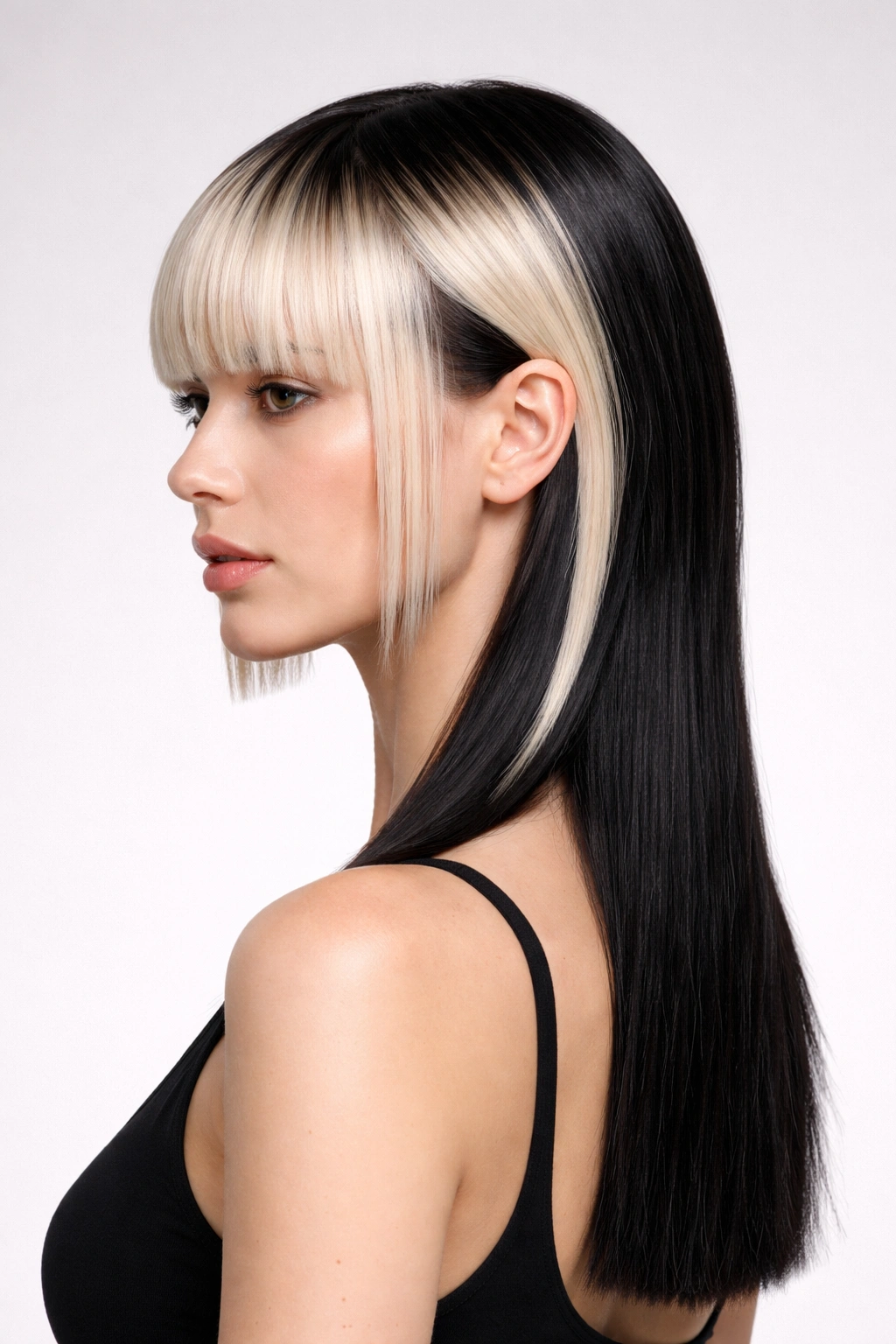 Profile view of a person with sleek blunt mullet showing precise front and longer back