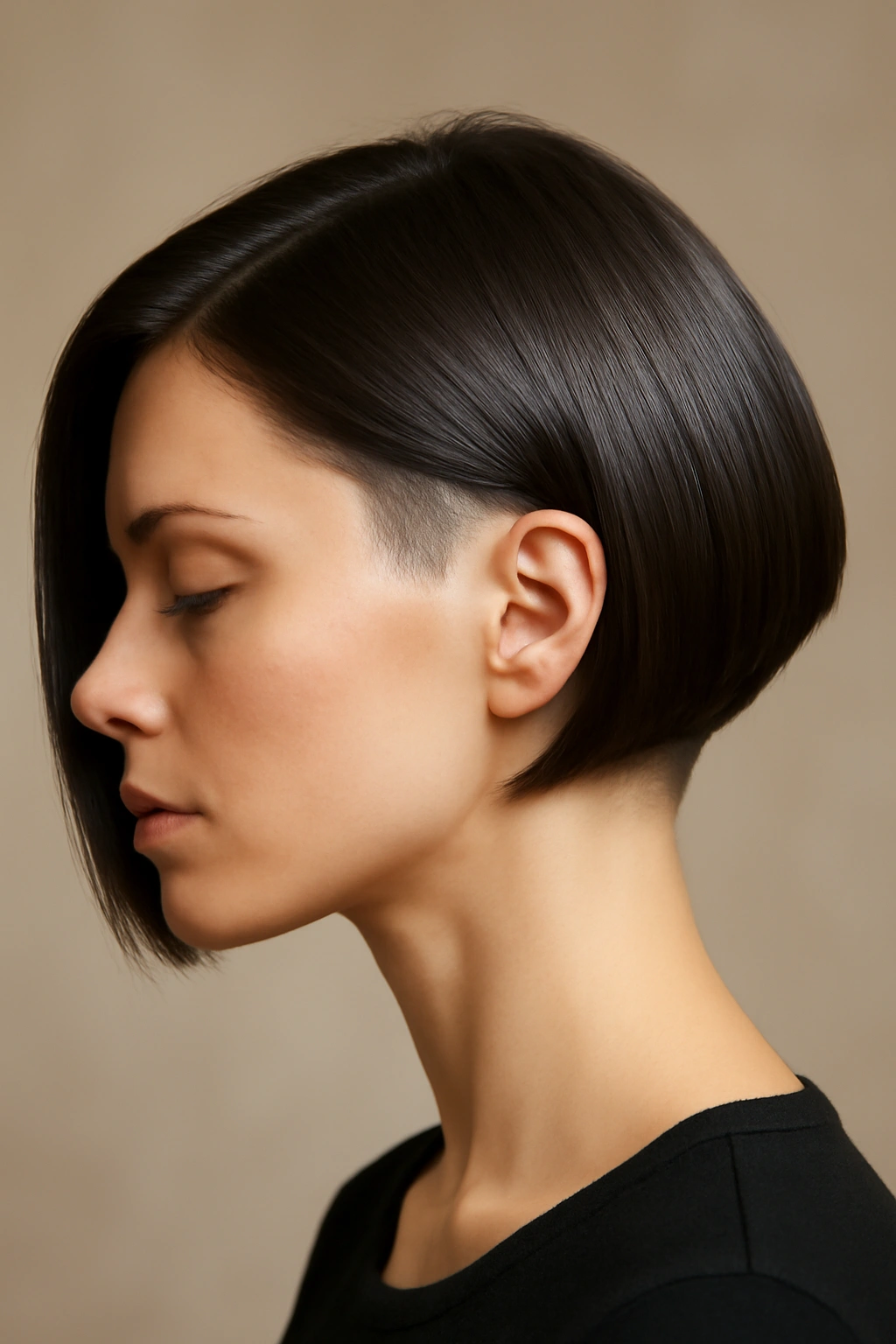 Side view of a sleek bob with a hidden undercut