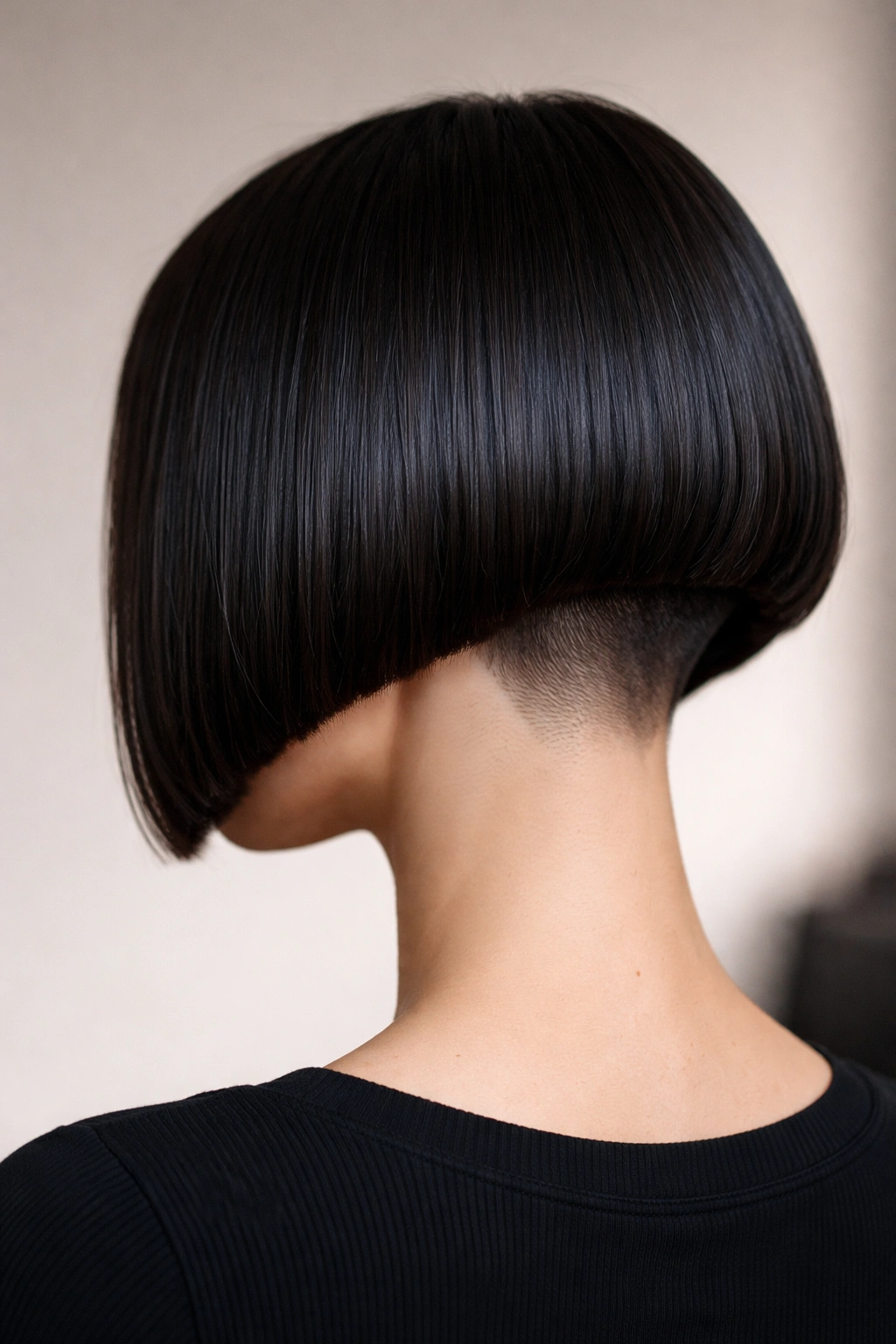 Sleek blunt bob with undercut detail at the nape