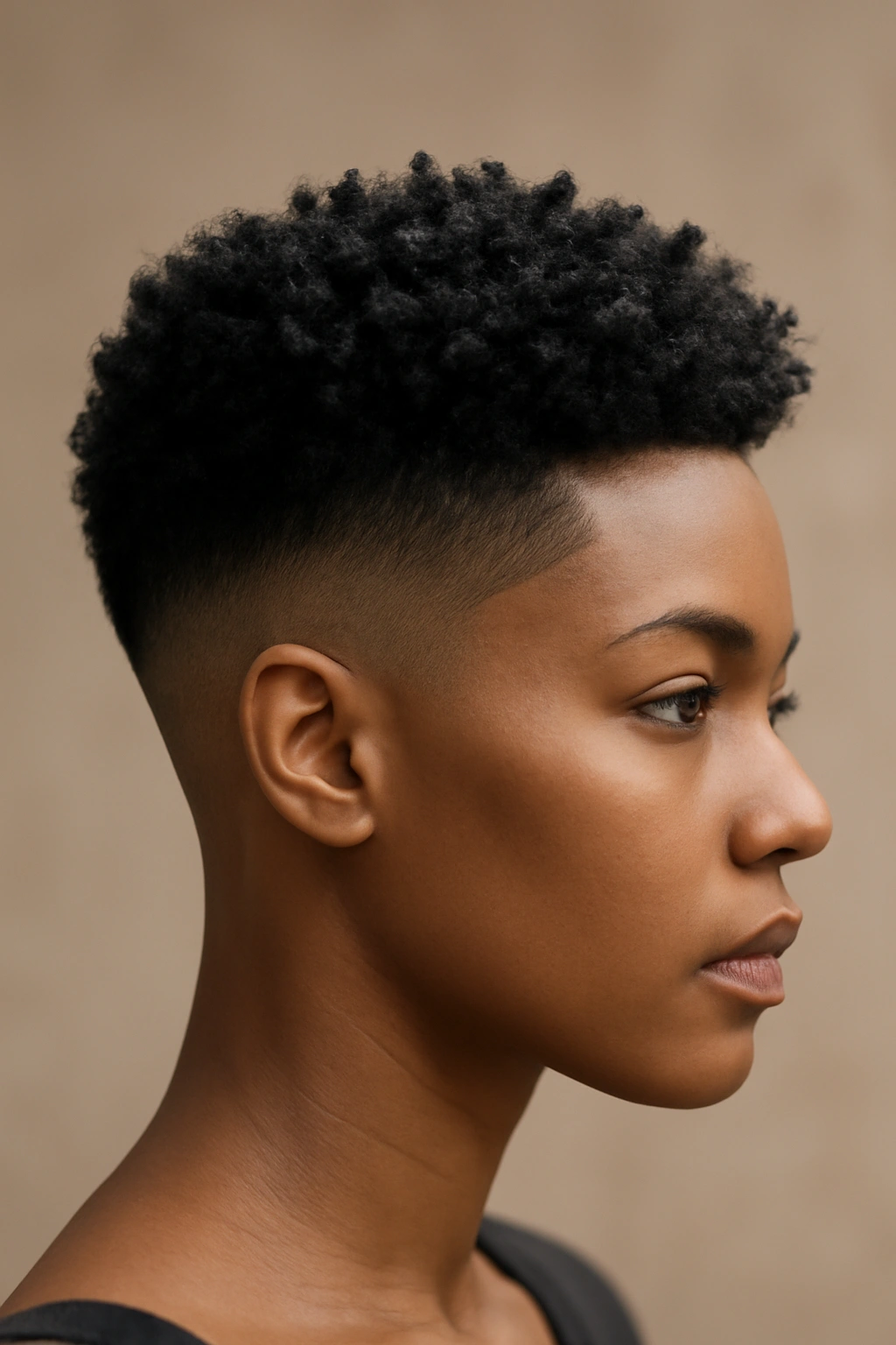 Sleek fade with natural texture crown close-up