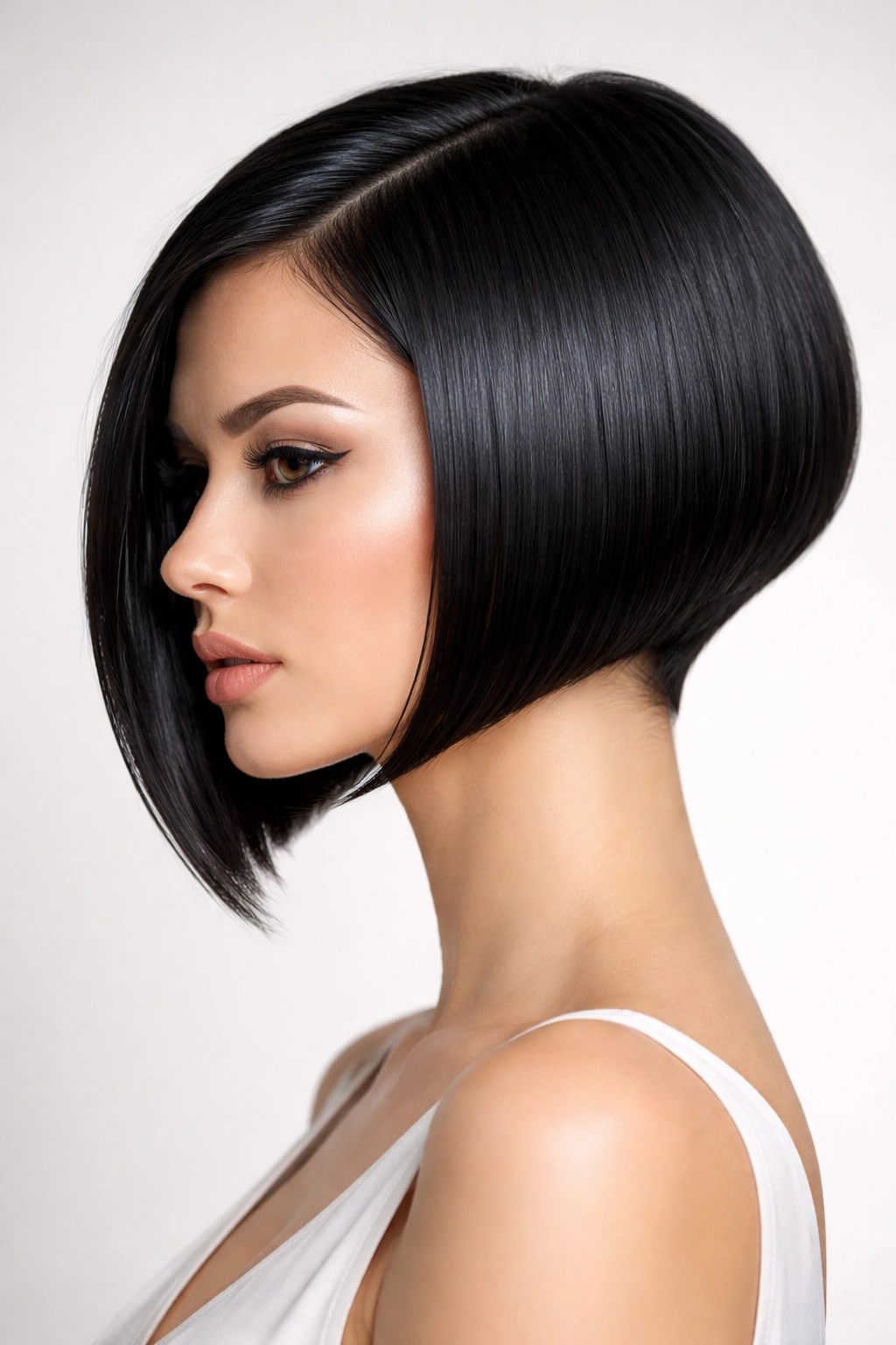 Sleek straight inverted bob with a sharp diagonal line