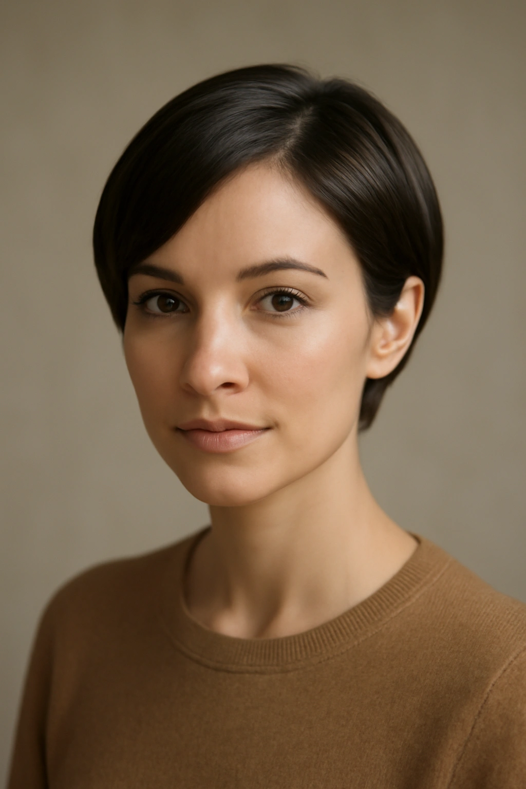 Portrait of a sleek pixie bob hybrid hairstyle