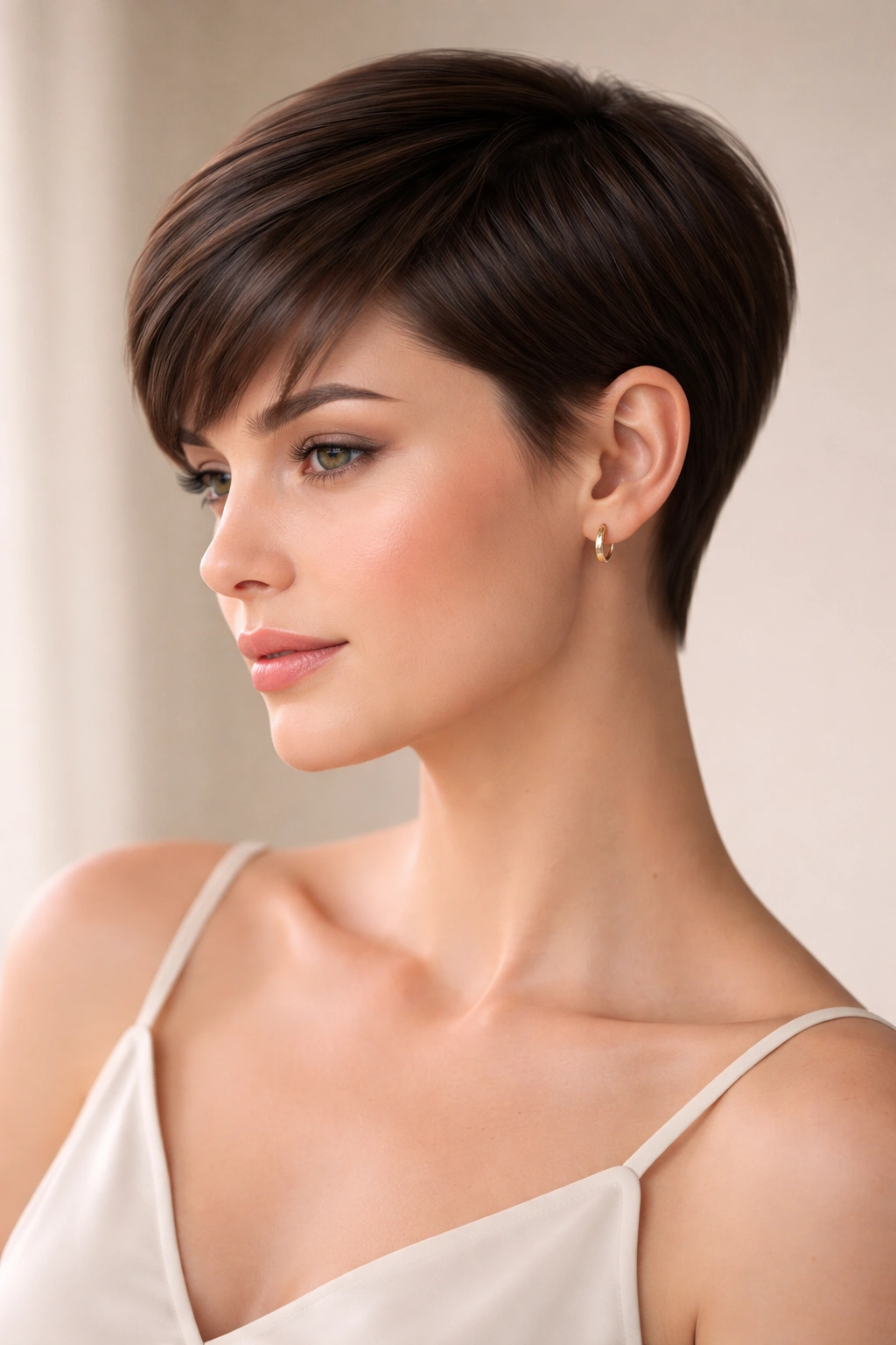Close-up of a sleek short haircut with a subtle taper on the sides.