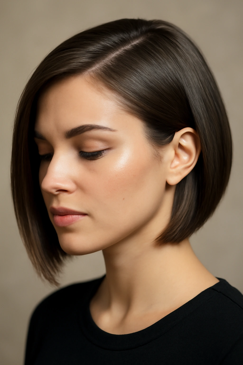 Sleek side swept hairstyle on bob