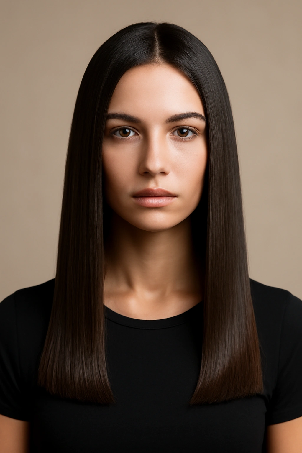 Sleek long hair with blunt edge and high shine