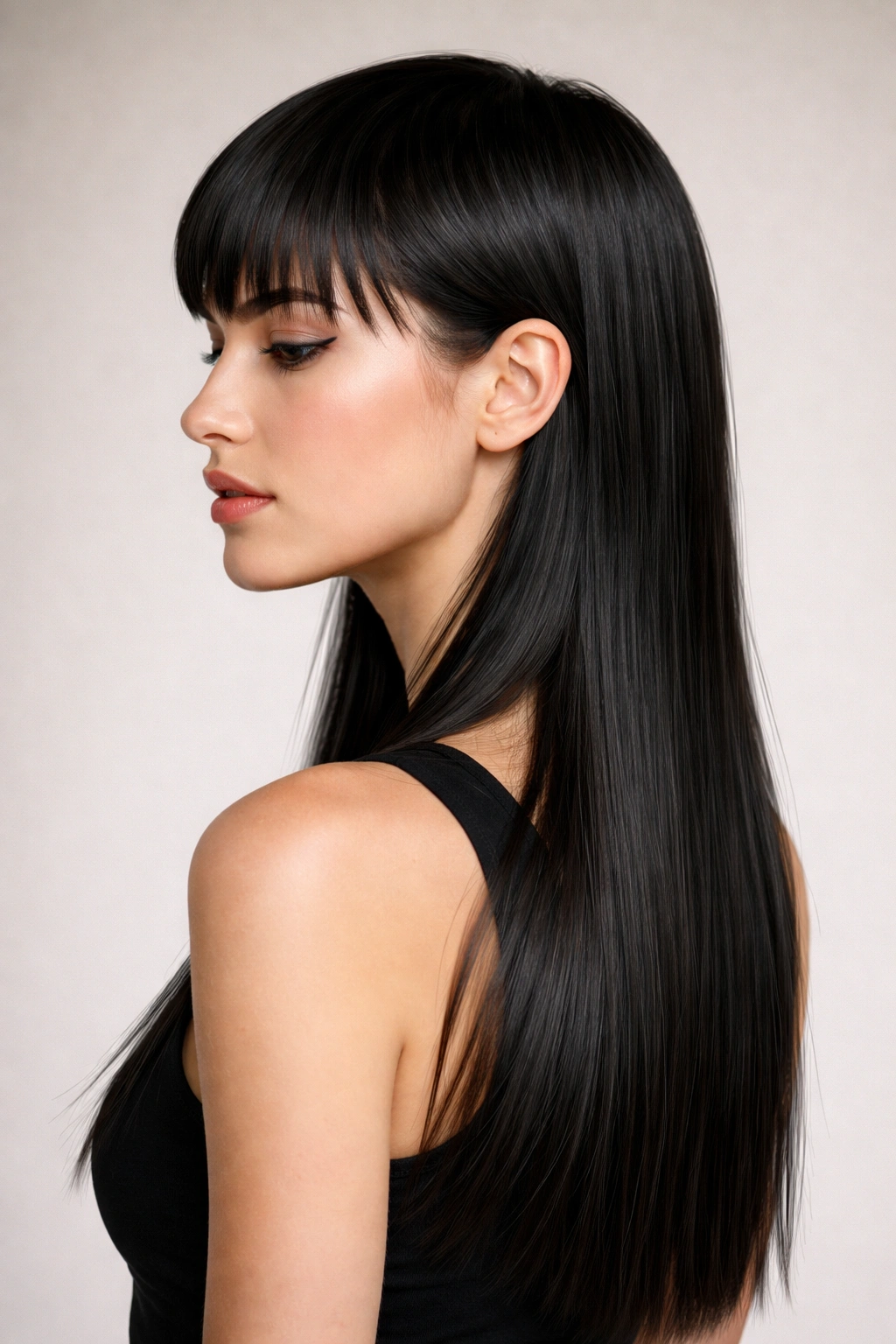 Sleek straight mullet with blunt lines and long back