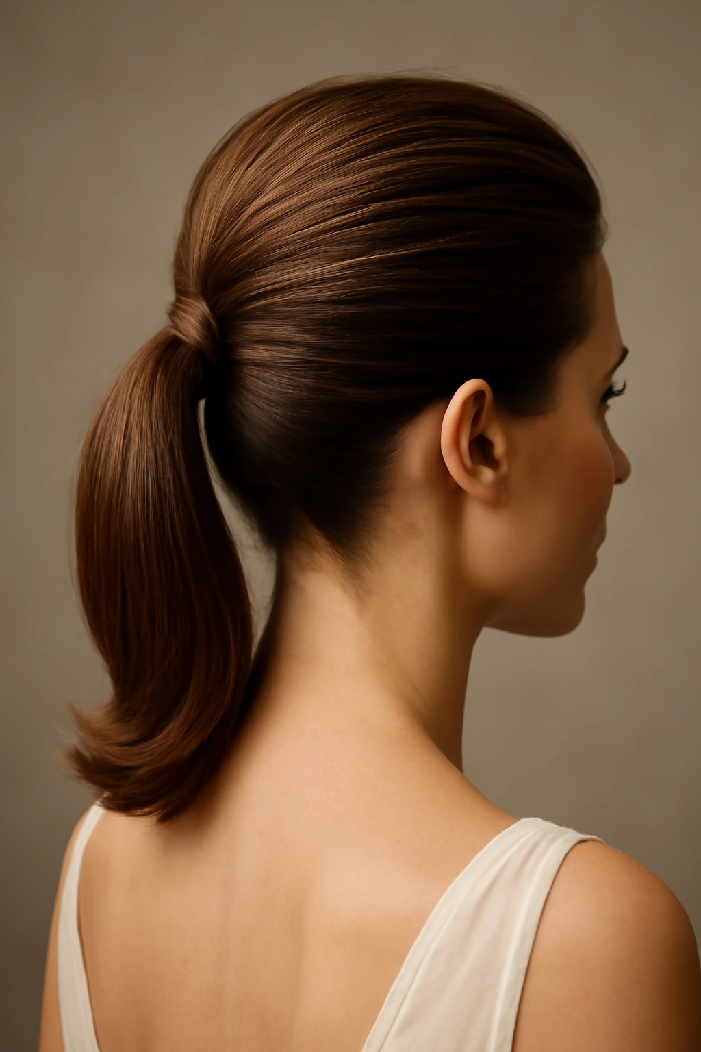 Bride with slicked-back ponytail and crown volume
