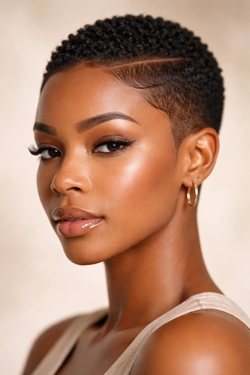 Close-up of a slicked-edge crop with crisp, sculpted edges