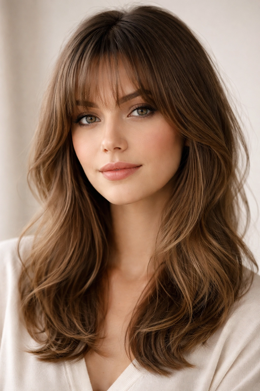 Soft blended bangs gradually merging with hair without a hard edge