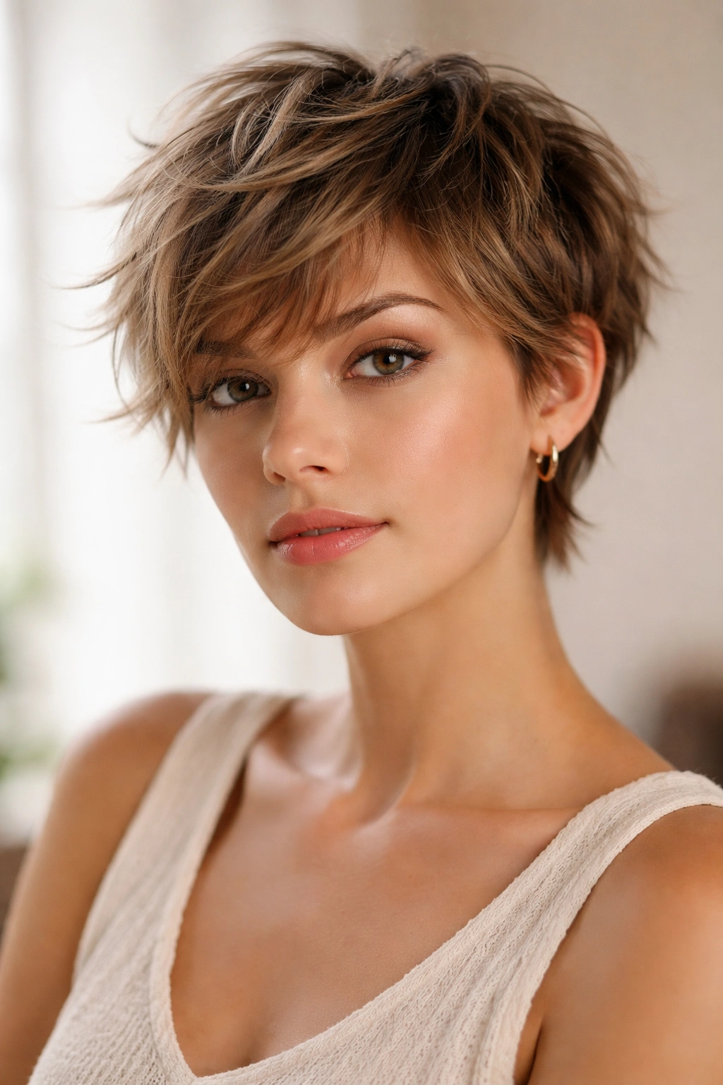 Soft choppy pixie with grown-out texture and flowing layers