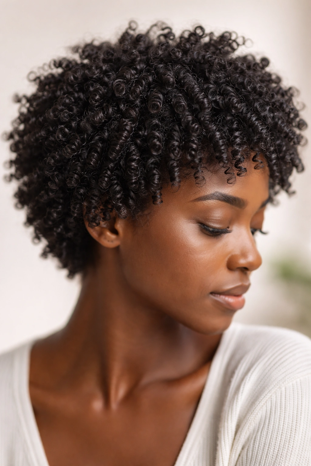 Close-up of soft, defined coils with moisture