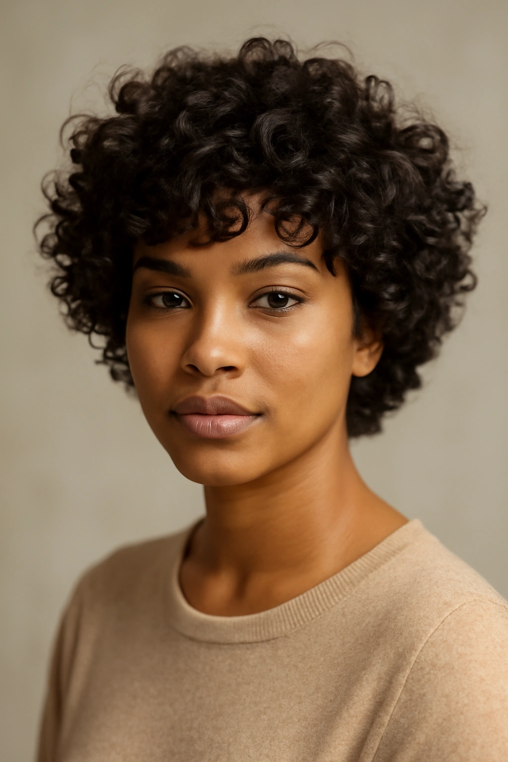 Close-up of soft curl crop with extended layers on loose curls