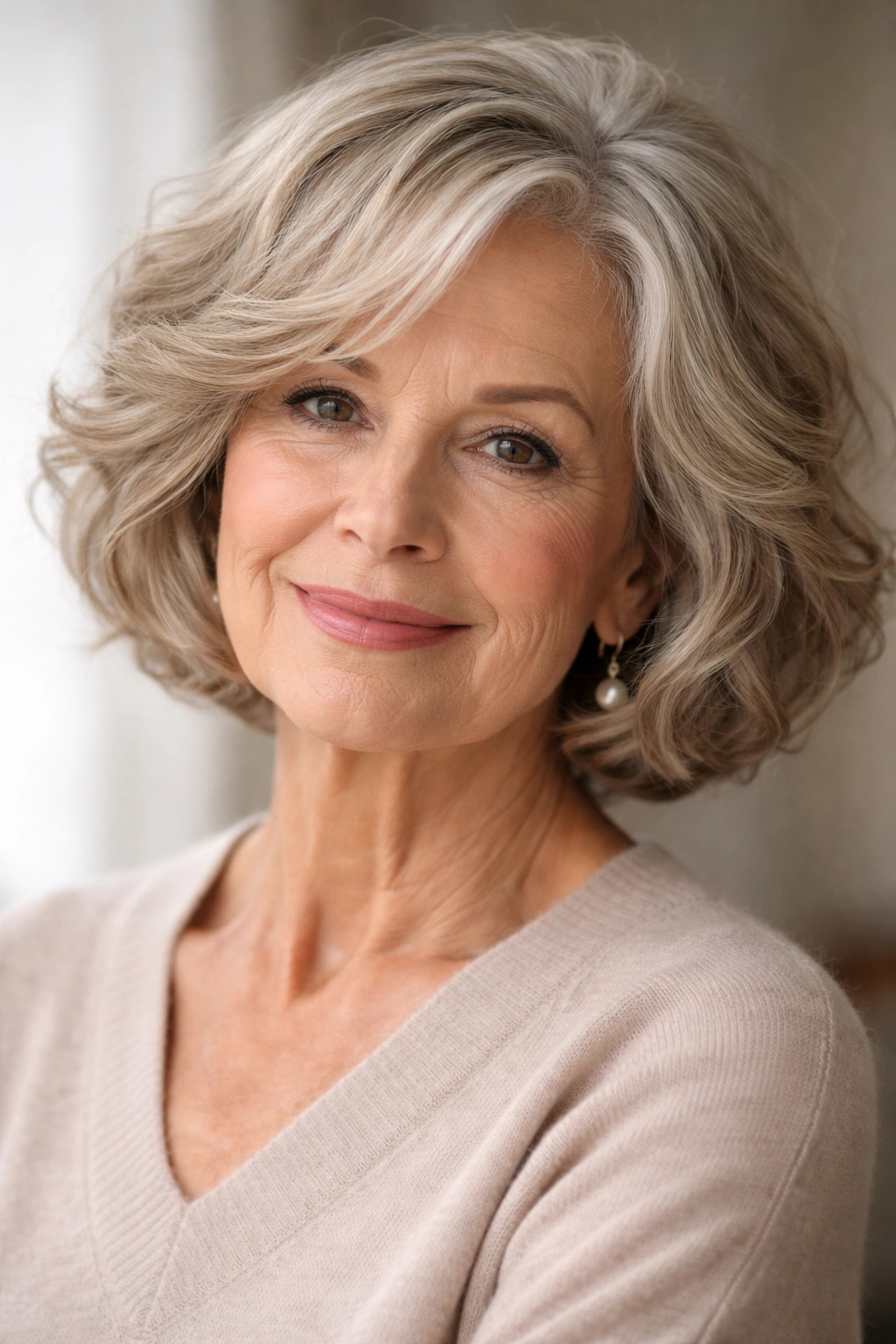 Chin-length soft curled bob with gentle waves