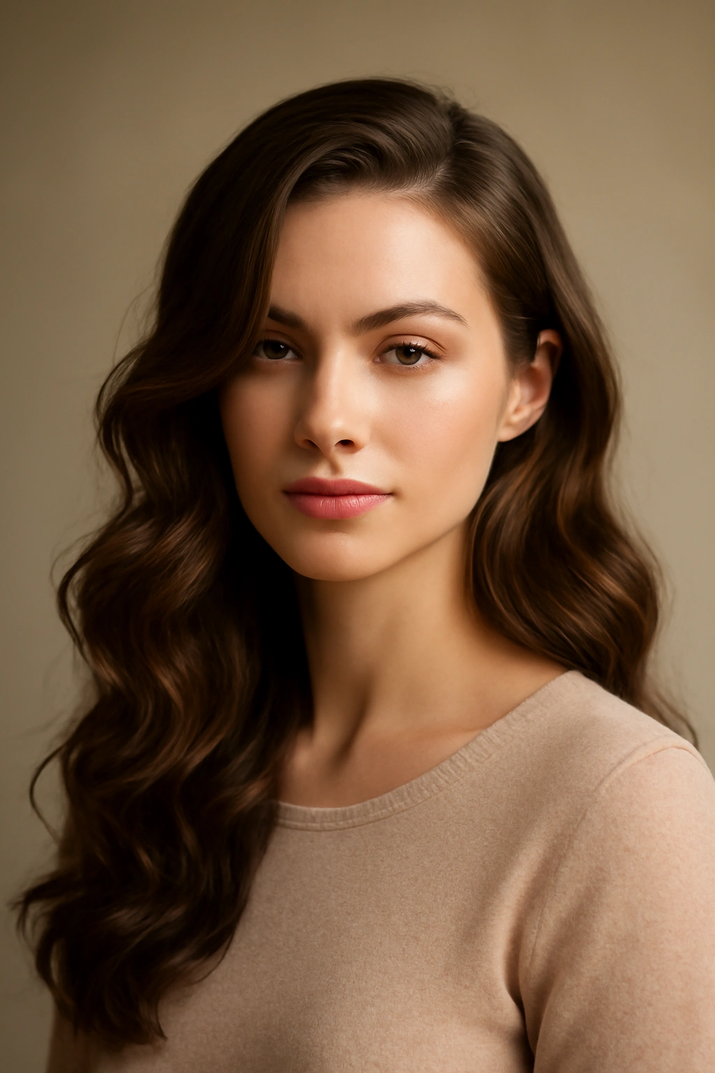 Loose romantic curls with a deep side part framing the face