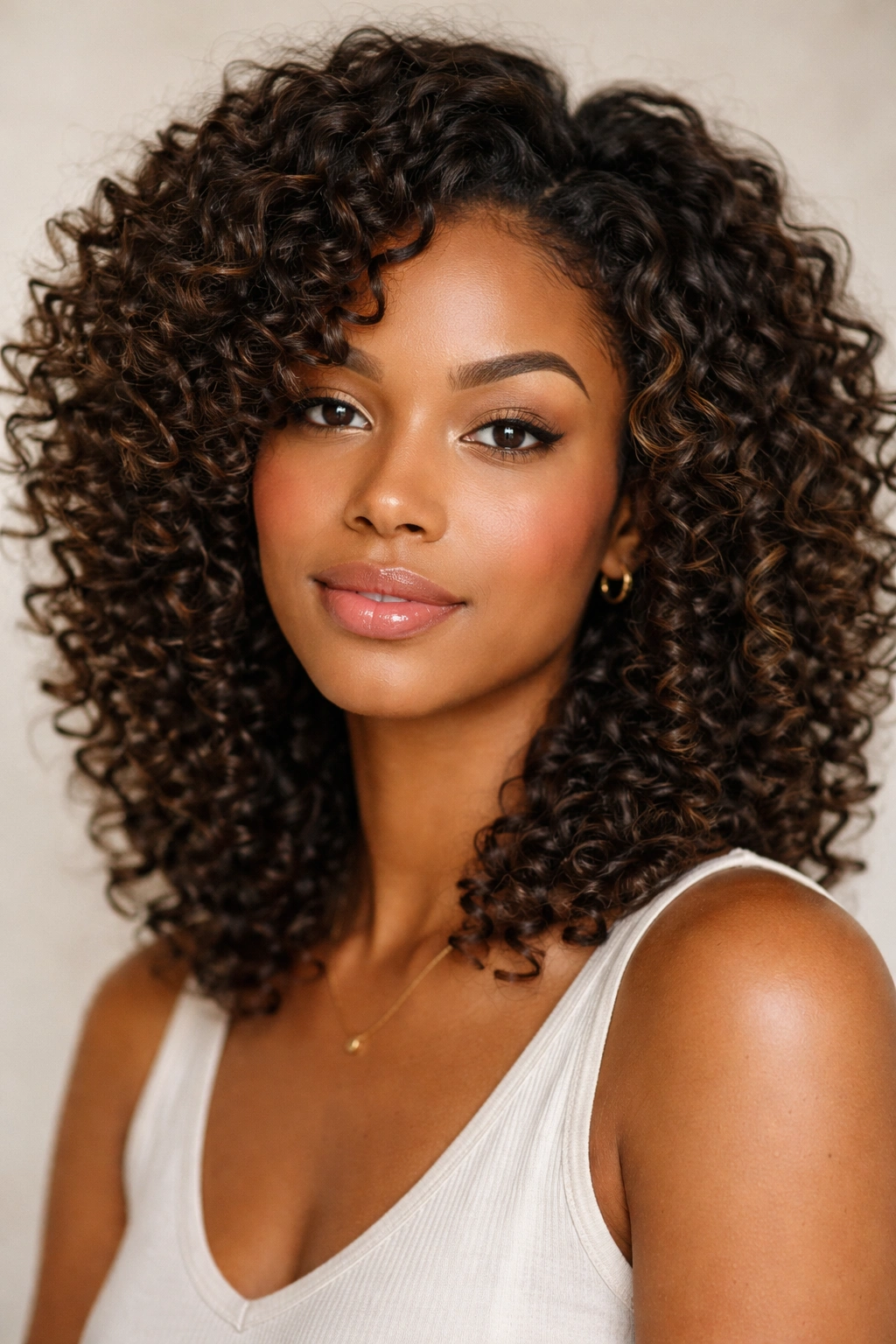 Close-up of soft curls with natural curl pattern