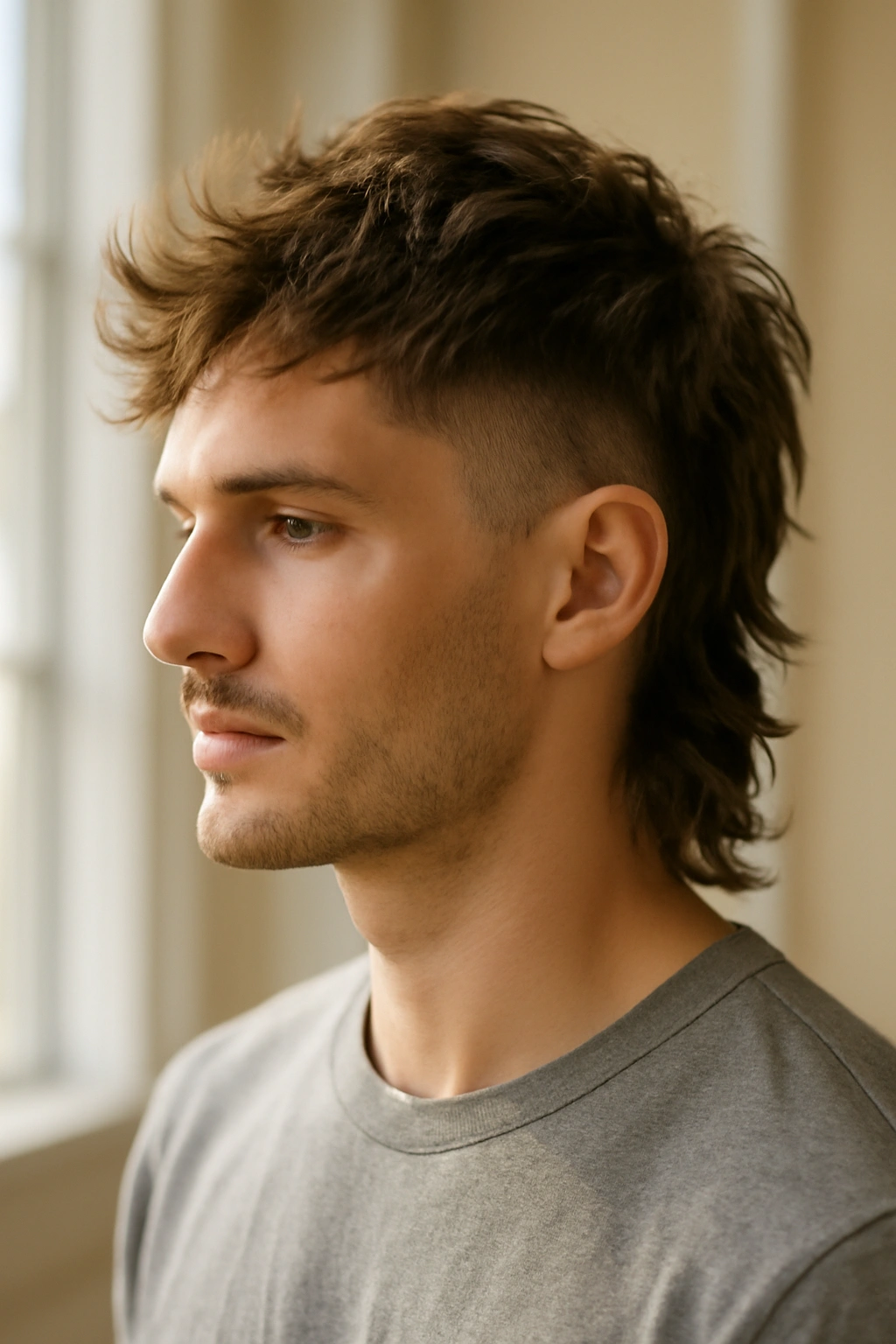 Soft fade tousled mullet with natural texture