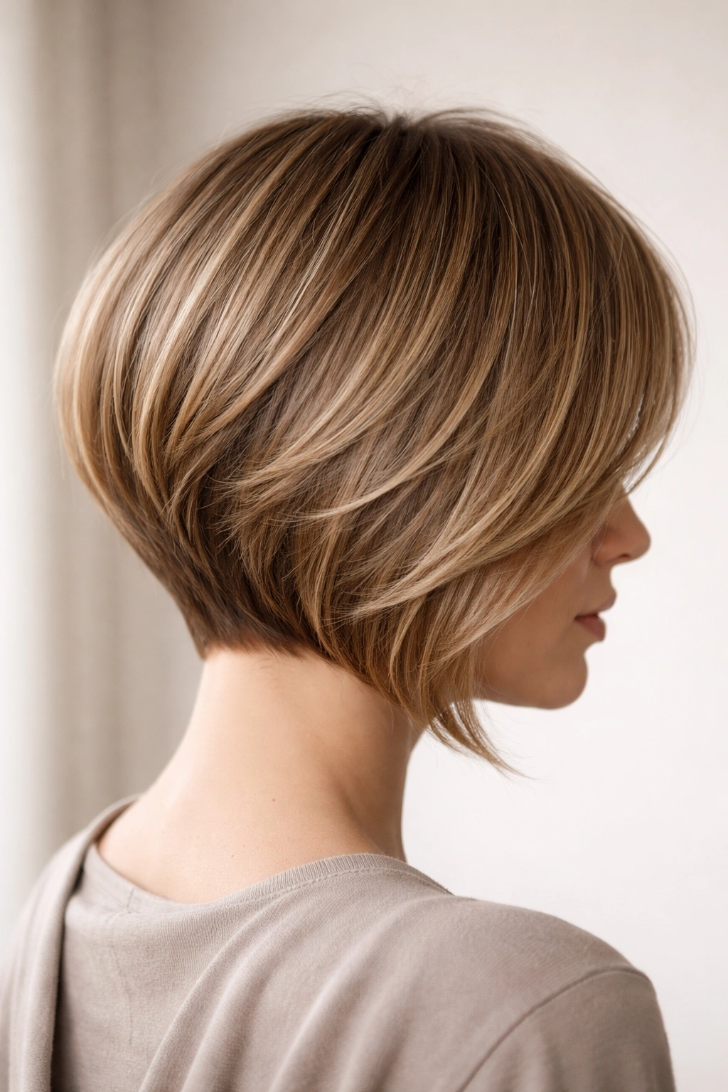 Soft graduated curve bob with gentle layering and smooth gradient from nape to front