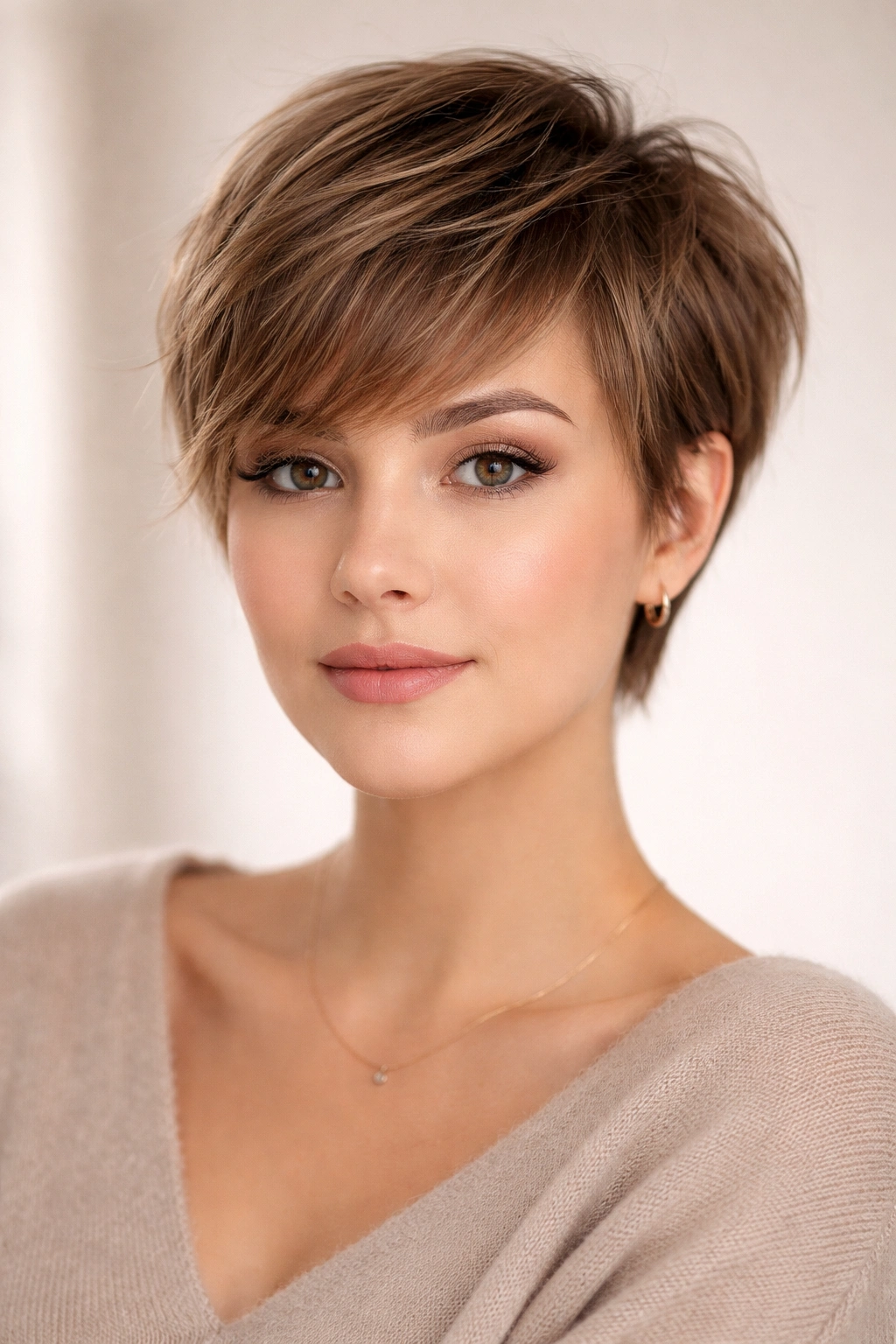 Soft pixie with wispy feathered ends and gentle movement