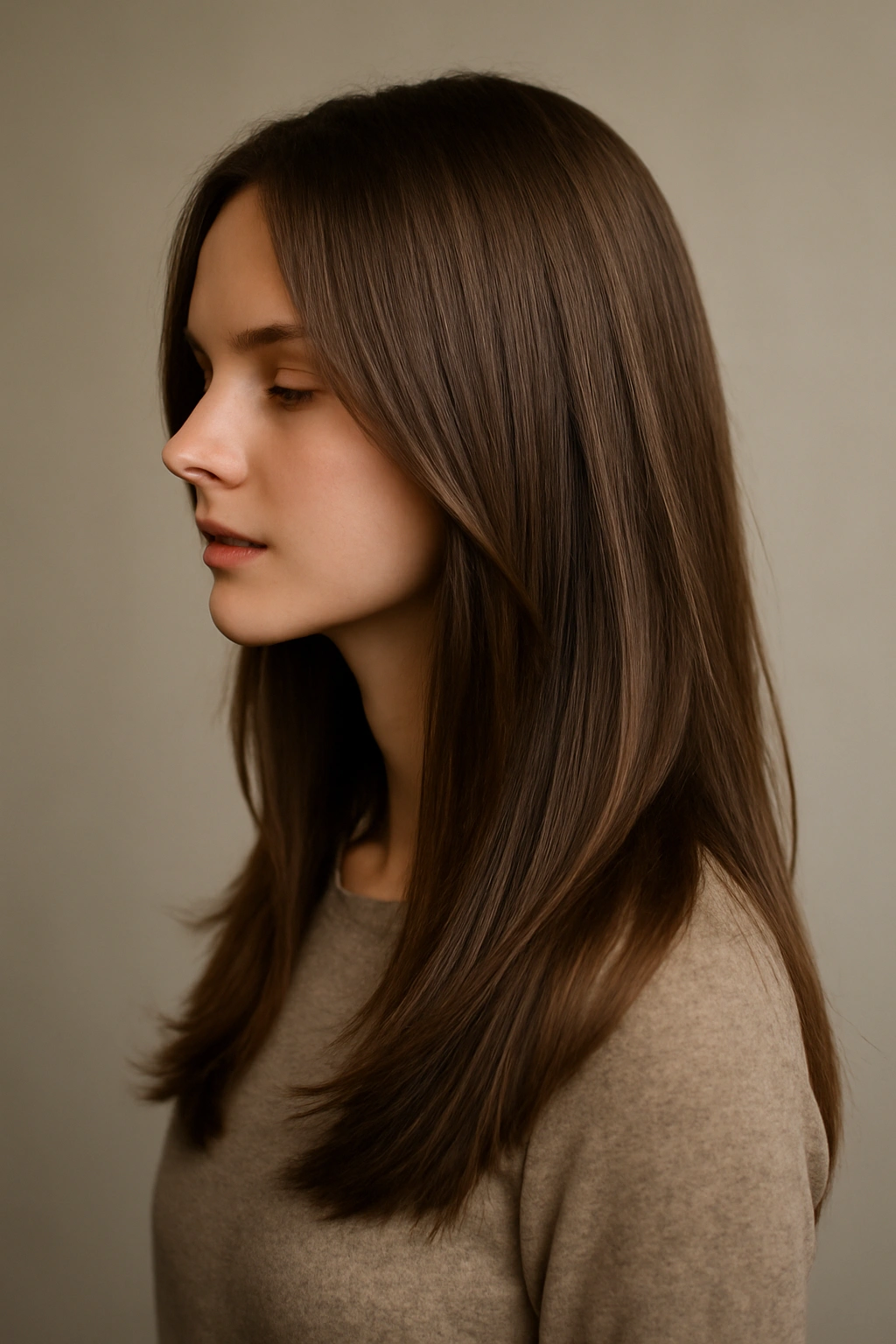 Long straight hair with soft subtle layers starting mid-length